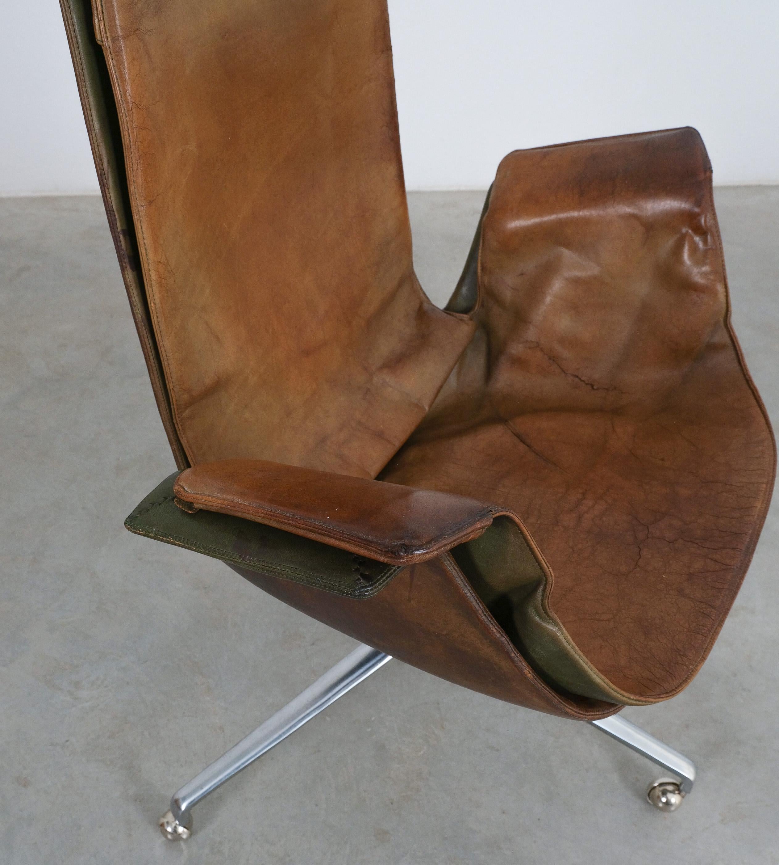 FK 6725 Fabricius and Kastholm Brown Leather High Back Bird Desk Chair, 1964 For Sale 1