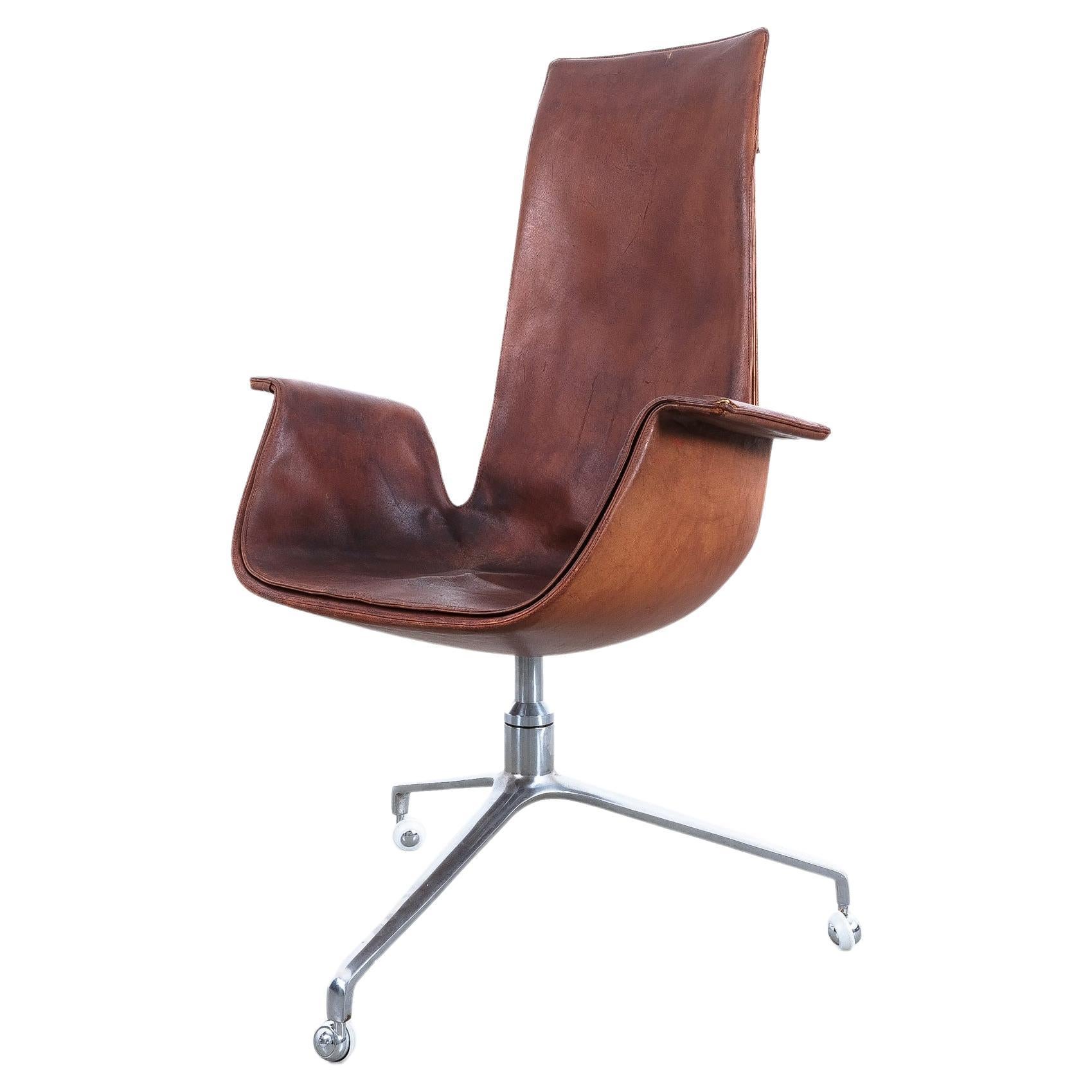 FK 6725 Fabricius and Kastholm Brown Leather High Back Bird Desk Chair, 1964