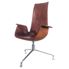 FK 6725 Fabricius and Kastholm Brown Leather High Back Bird Desk Chair, 1964