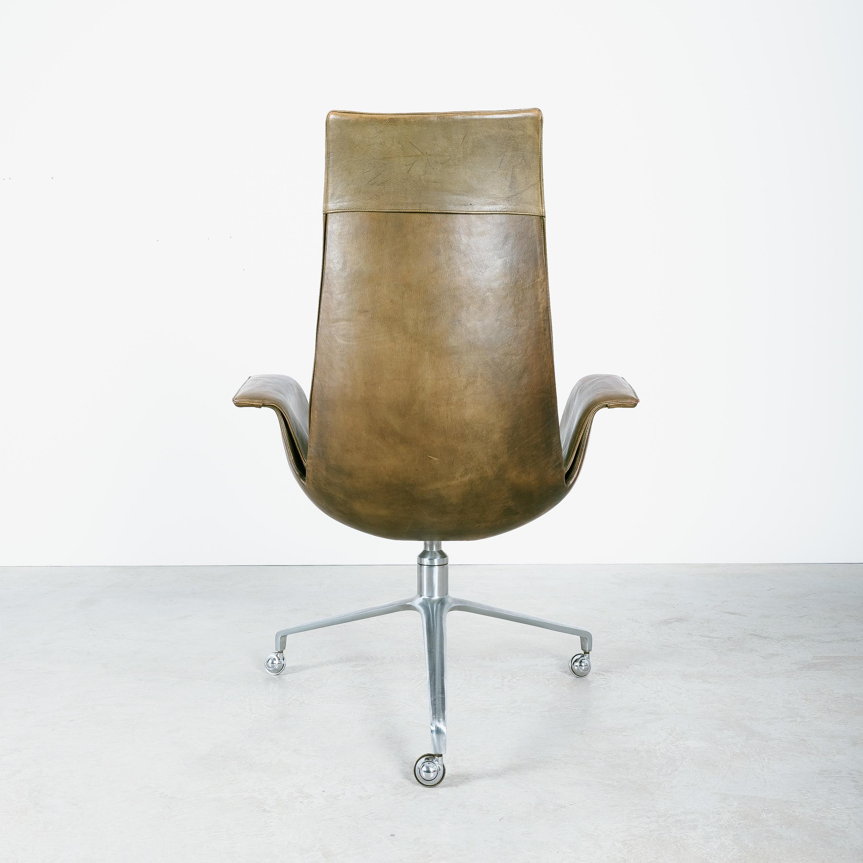 Dyed FK 6725 Fabricius and Kastholm Moss Green High Back Bird Desk Chair, 1964