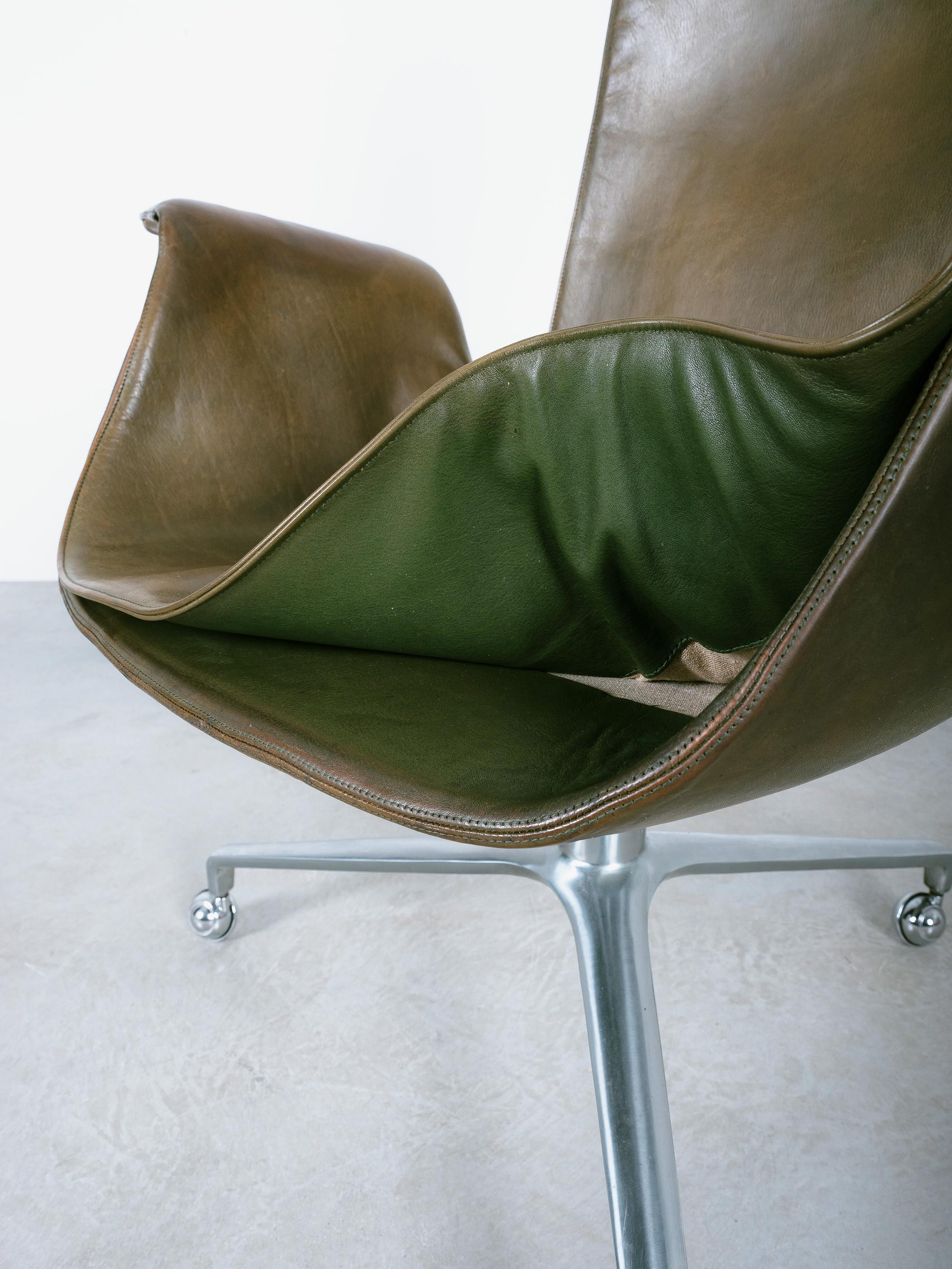 Steel FK 6725 Fabricius and Kastholm Moss Green High Back Bird Desk Chair, 1964