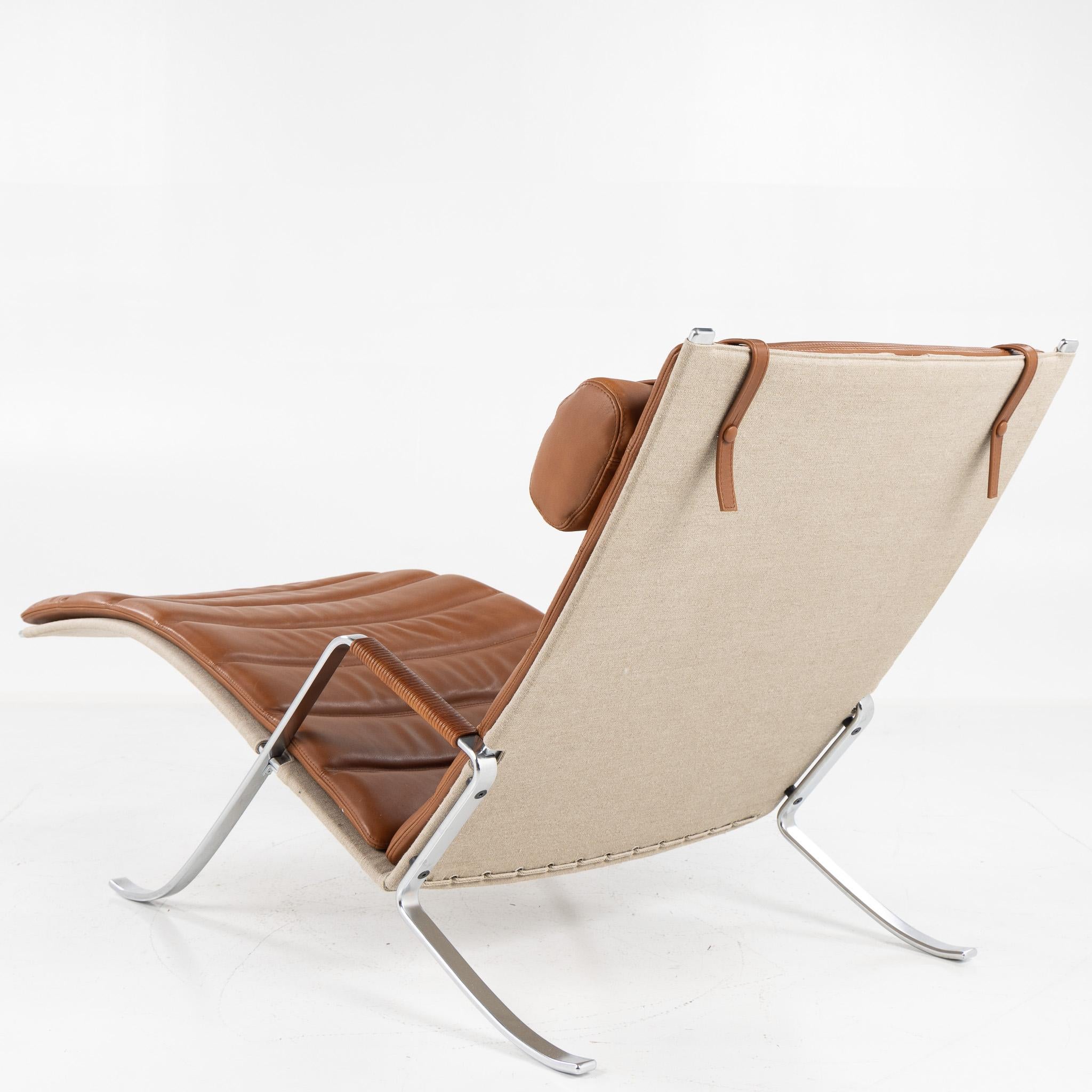 FK 87 Grasshopper Chaise Longue de cuero coñac Moderno de mediados de siglo en venta