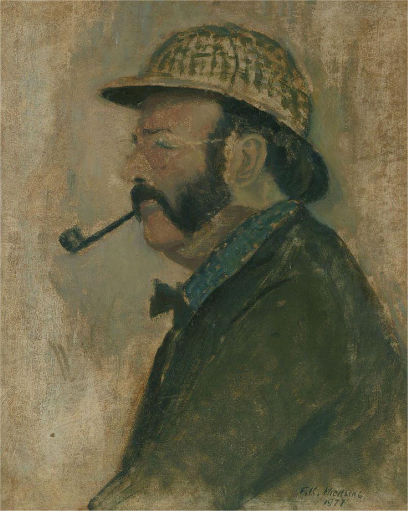 F.K. Hickling - 1971 Oil, Man Smoking the Pipe For Sale 1