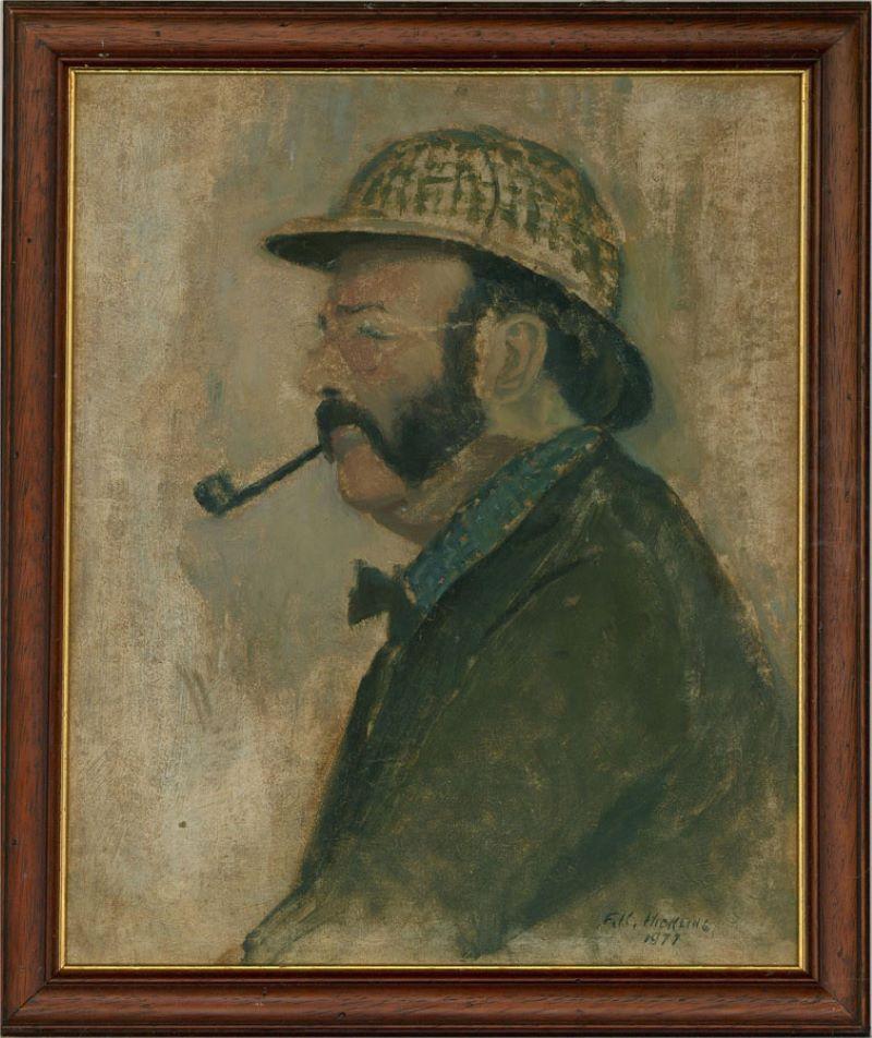 A captivating oil painting, depicting a portrait of a man smoking the pipe, possibly an early 20th century explorer. Signed and dated to the lower right-hand corner. Presented in a wooden frame with an inner gilt-effect detail. On board.





