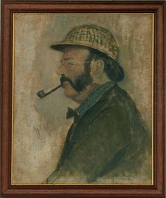 Vintage F.K. Hickling - 1971 Oil, Man Smoking the Pipe