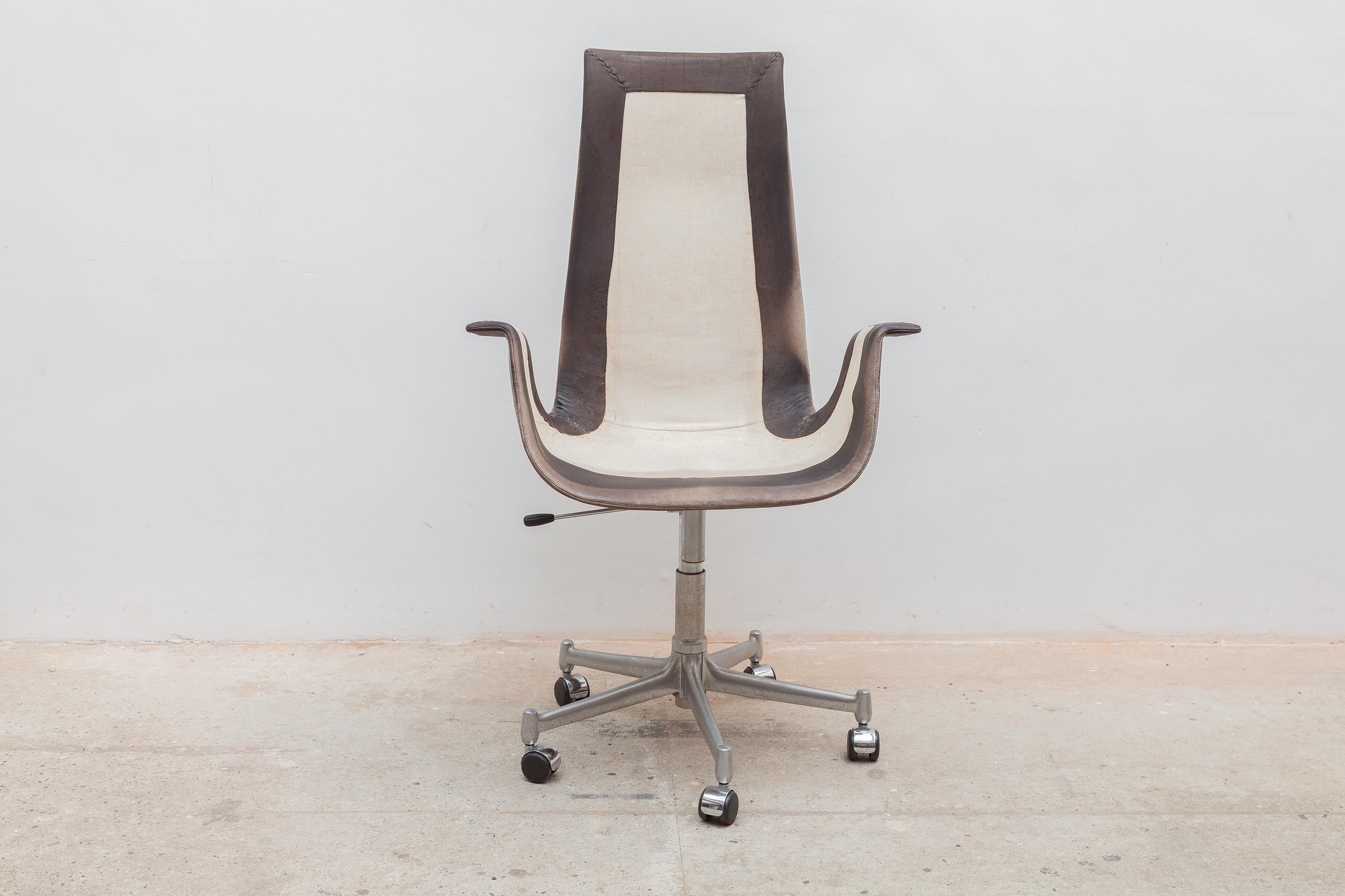 Hand-Crafted FK6727 Kastholm & Fabricius High-Back Swivel and Adjustable Office Chair, 1964