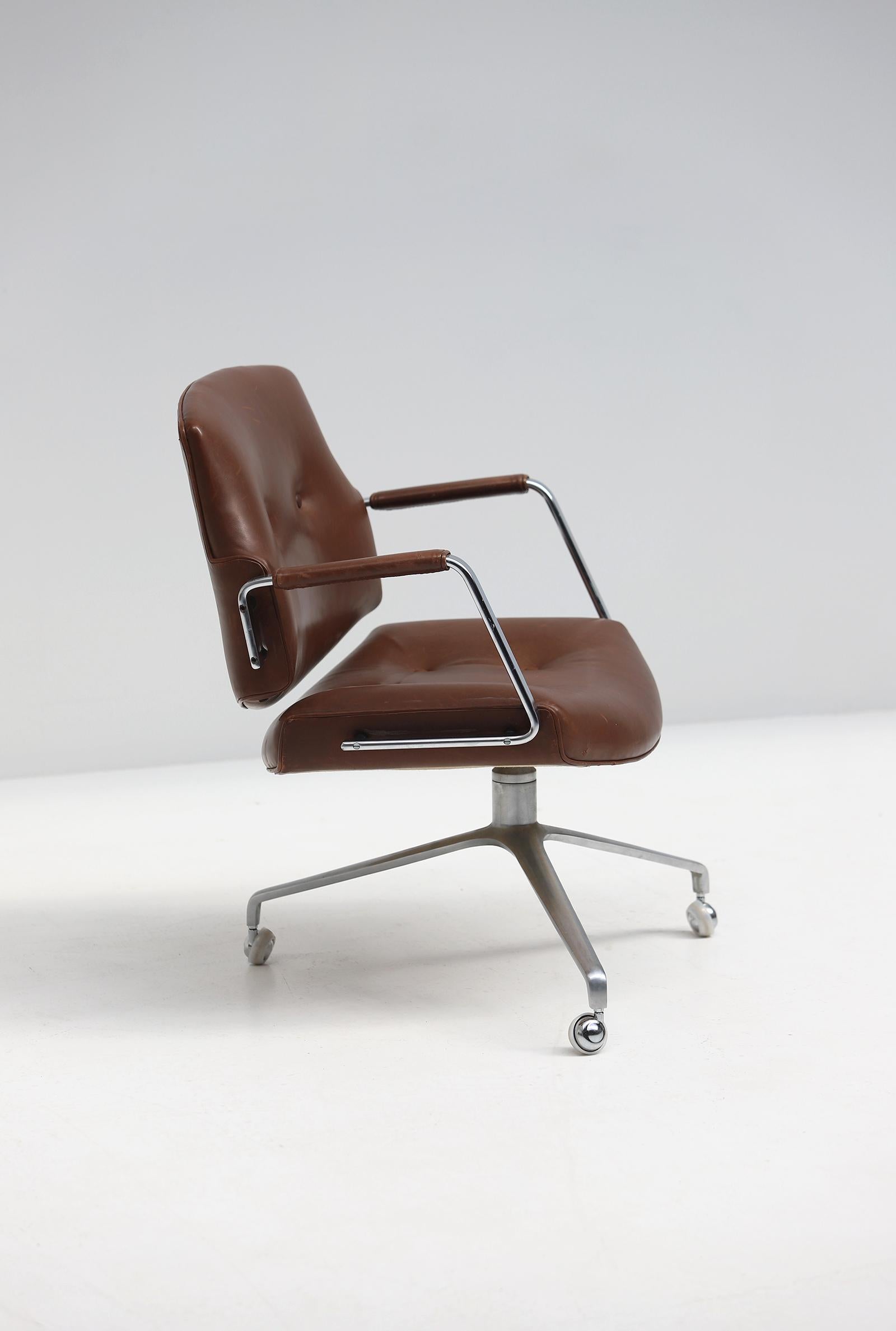 European Fk84 Chocolatebrown Leather Office Chair by Preben Fabricius and Jorgen Kastholm