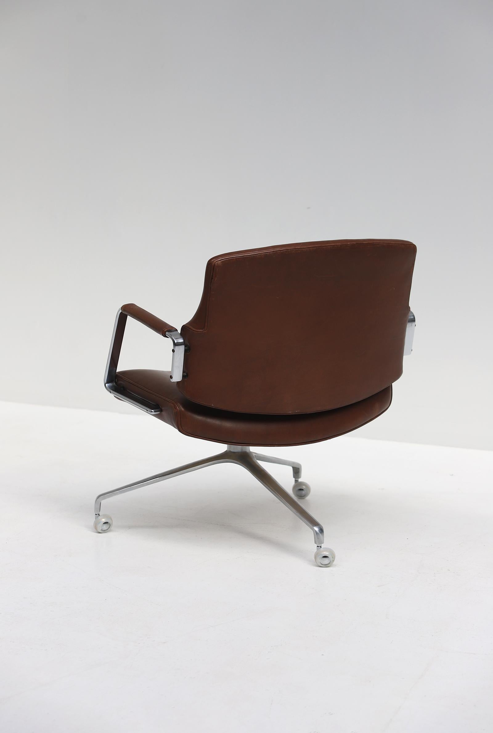 Metal Fk84 Chocolatebrown Leather Office Chair by Preben Fabricius and Jorgen Kastholm