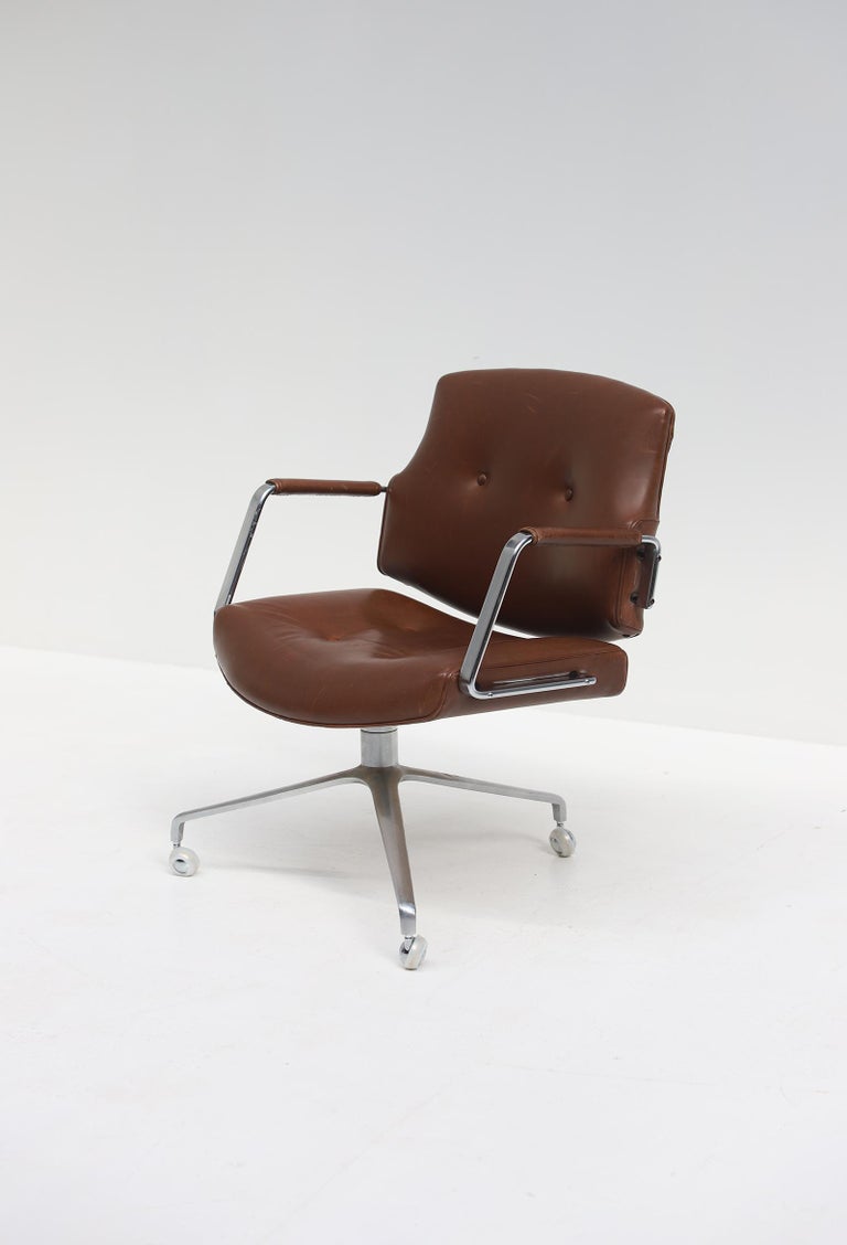 Fk84 Chocolatebrown Leather Office Chair by Preben Fabricius and Jorgen Kastholm For Sale 1