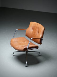 FK84 Desk Chair by Fabricius and Kastholm in cognac Leather, Denmark, 1960's