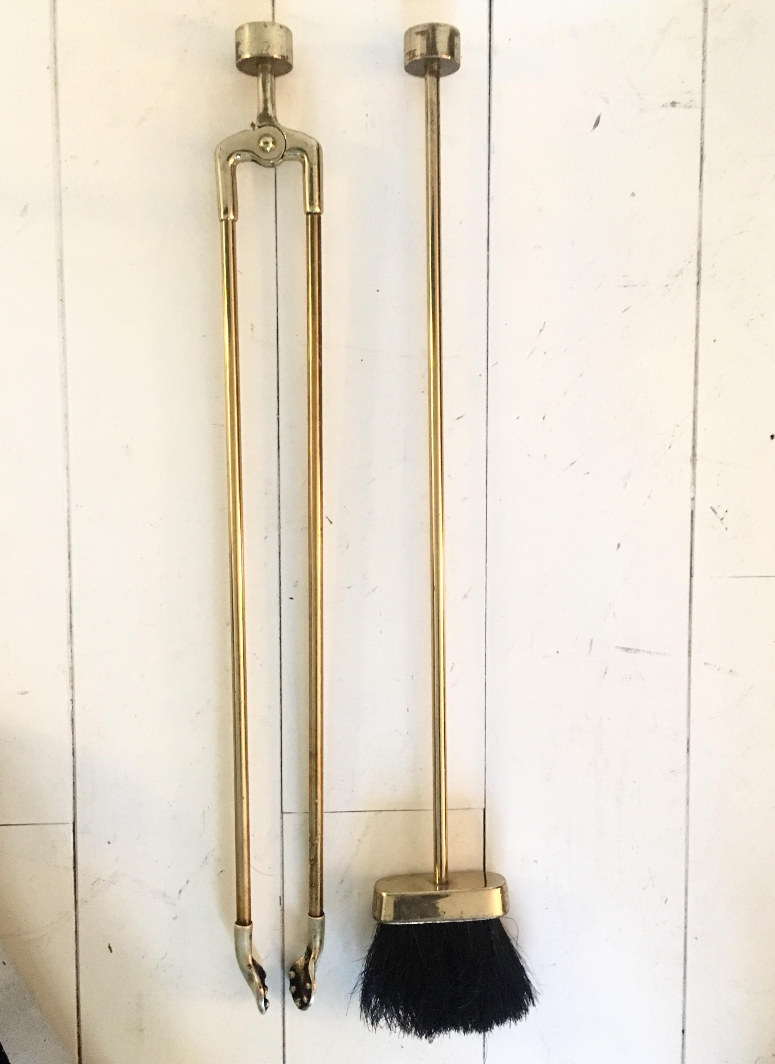 Polished FKNR Brass Set of Fire Tools with Stand, 1970s