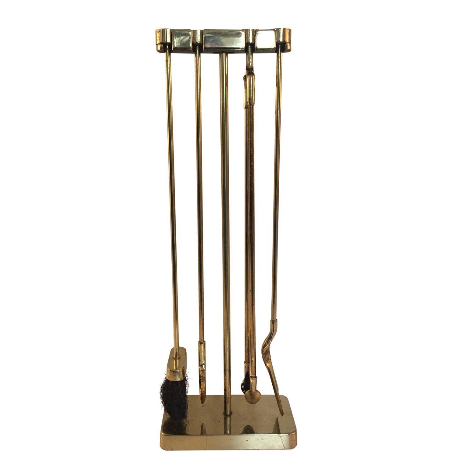 FKNR Brass Set of Fire Tools with Stand, 1970s