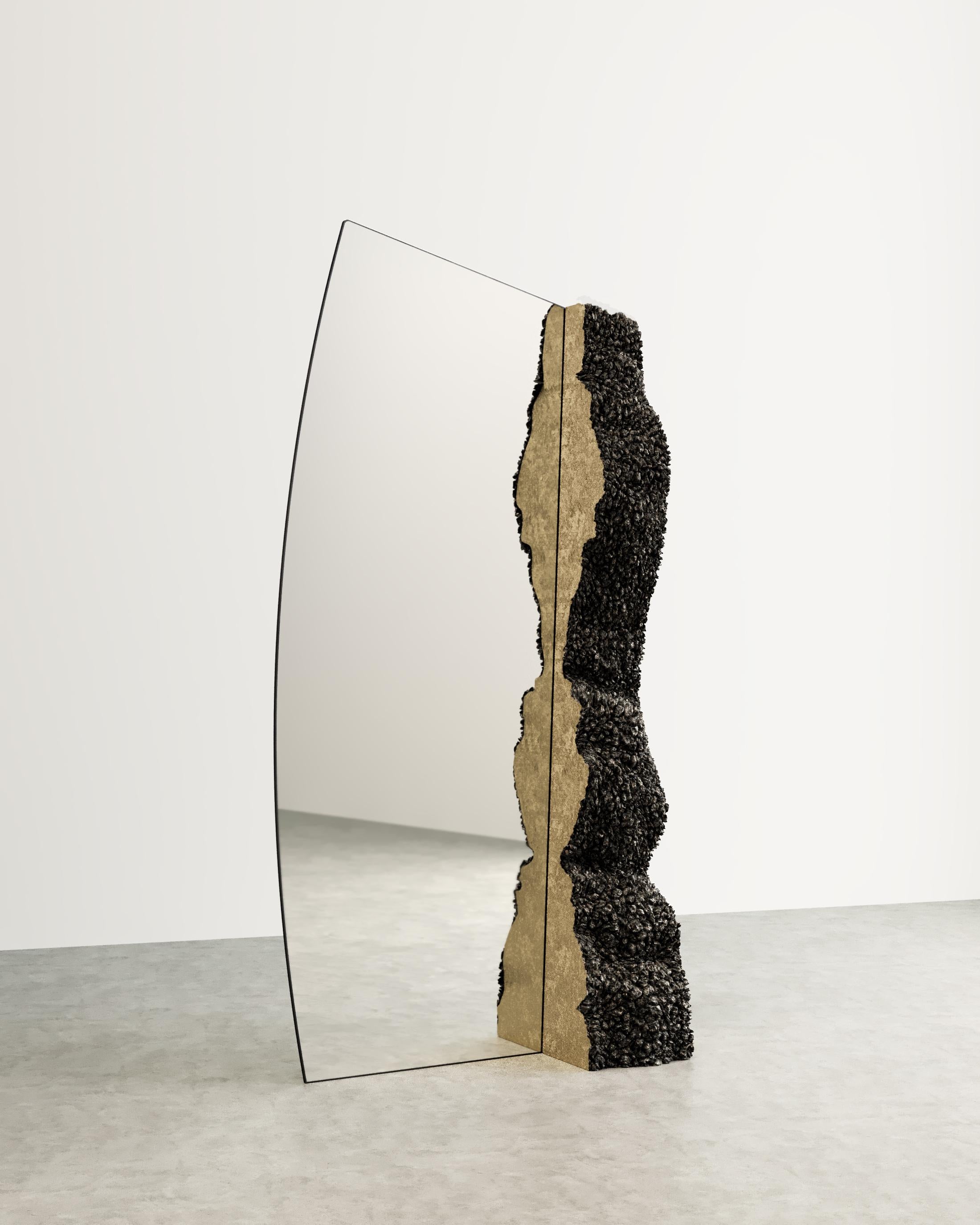 FL Mirror by Tipstudio
Exclusively sold by Galerie Philia.
Dimensions: W 94 x D 25 x H 190 (dimensions may vary)
Materials: Mirror, Bronze, other

Tipstudio, Imma Matera and Tommaso Lucarini, has chosen to focus on metals byproduct aims to enhancing