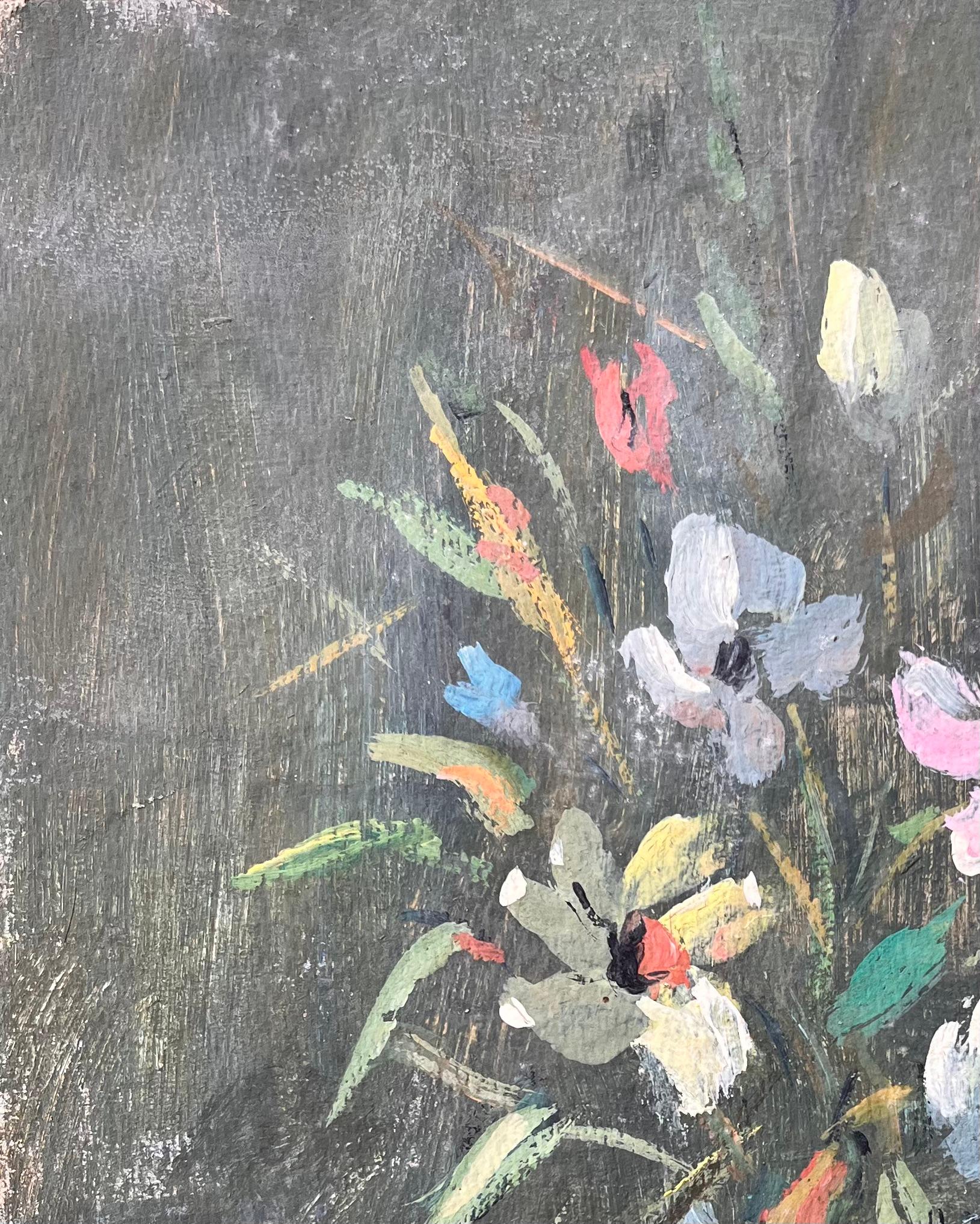 Französisches impressionistisches Stillleben mit Wildblumen in blauem Glasgefäß, Französisch (Impressionismus), Painting, von F.L. Roussel