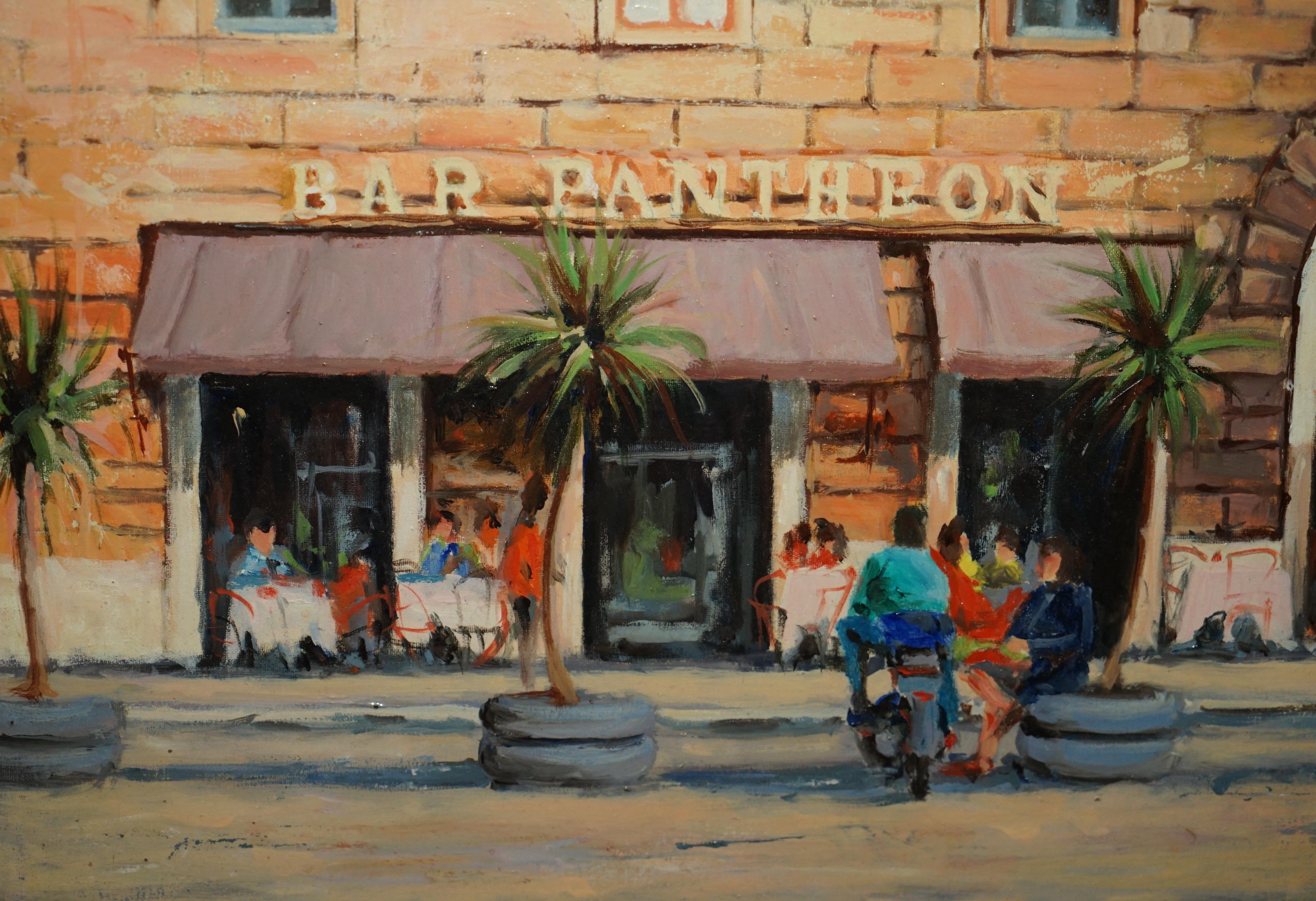 F.Labatino Signed Bar Pantheon Pizza Della Rotonda Oil Painting in Lovely Frame For Sale 2