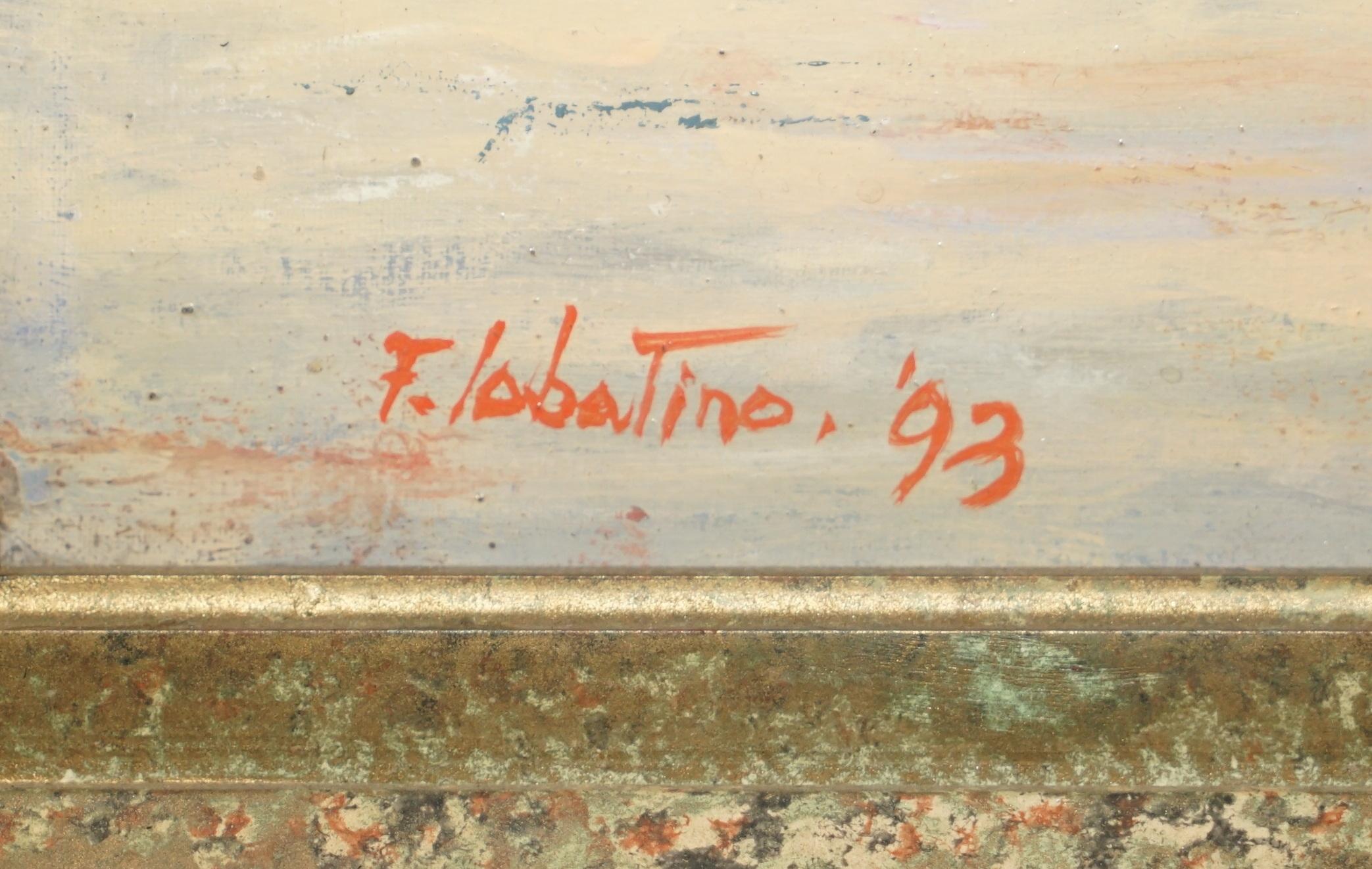 F.Labatino Signed Bar Pantheon Pizza Della Rotonda Oil Painting in Lovely Frame For Sale 5