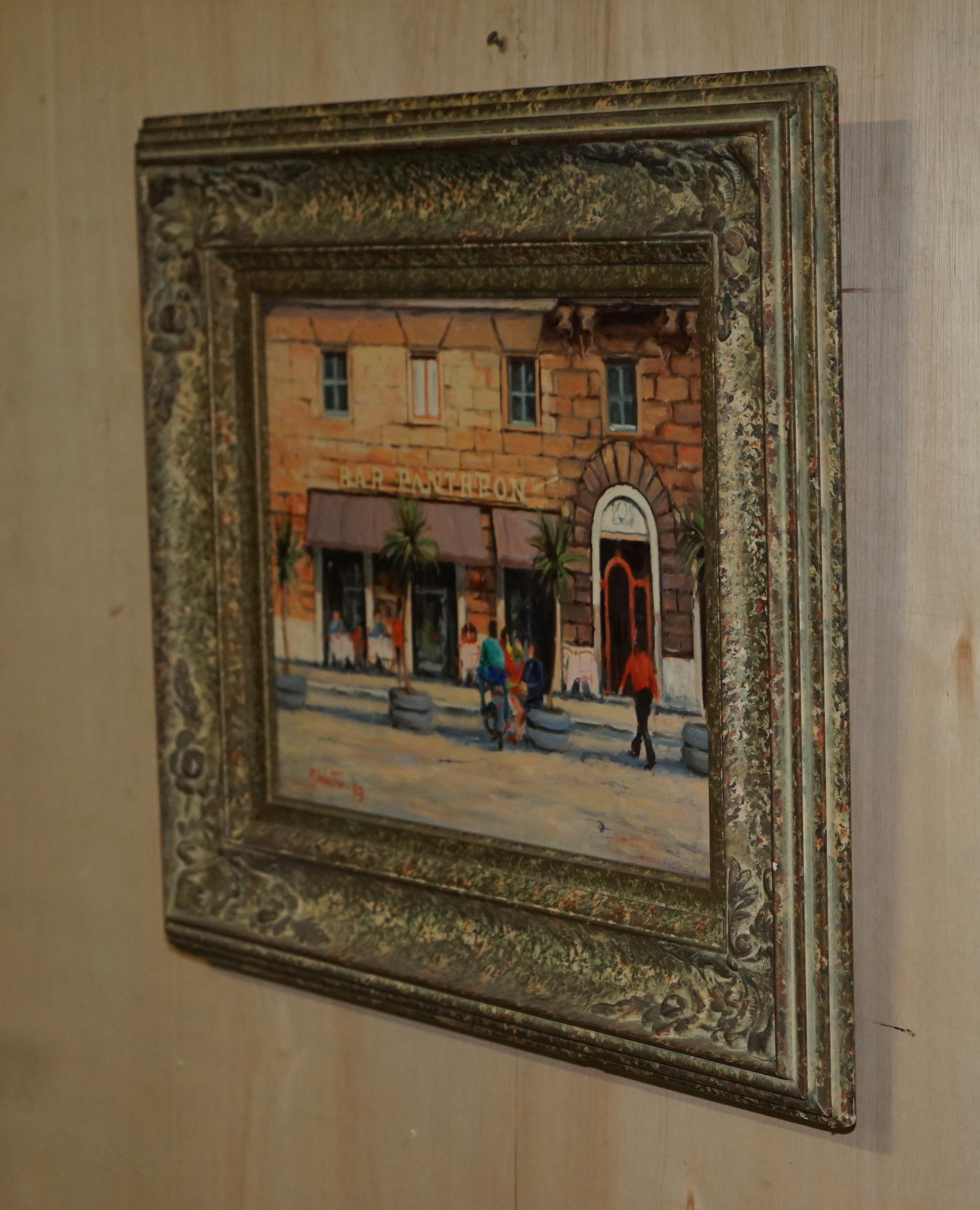 F.Labatino Signed Bar Pantheon Pizza Della Rotonda Oil Painting in Lovely Frame For Sale 8