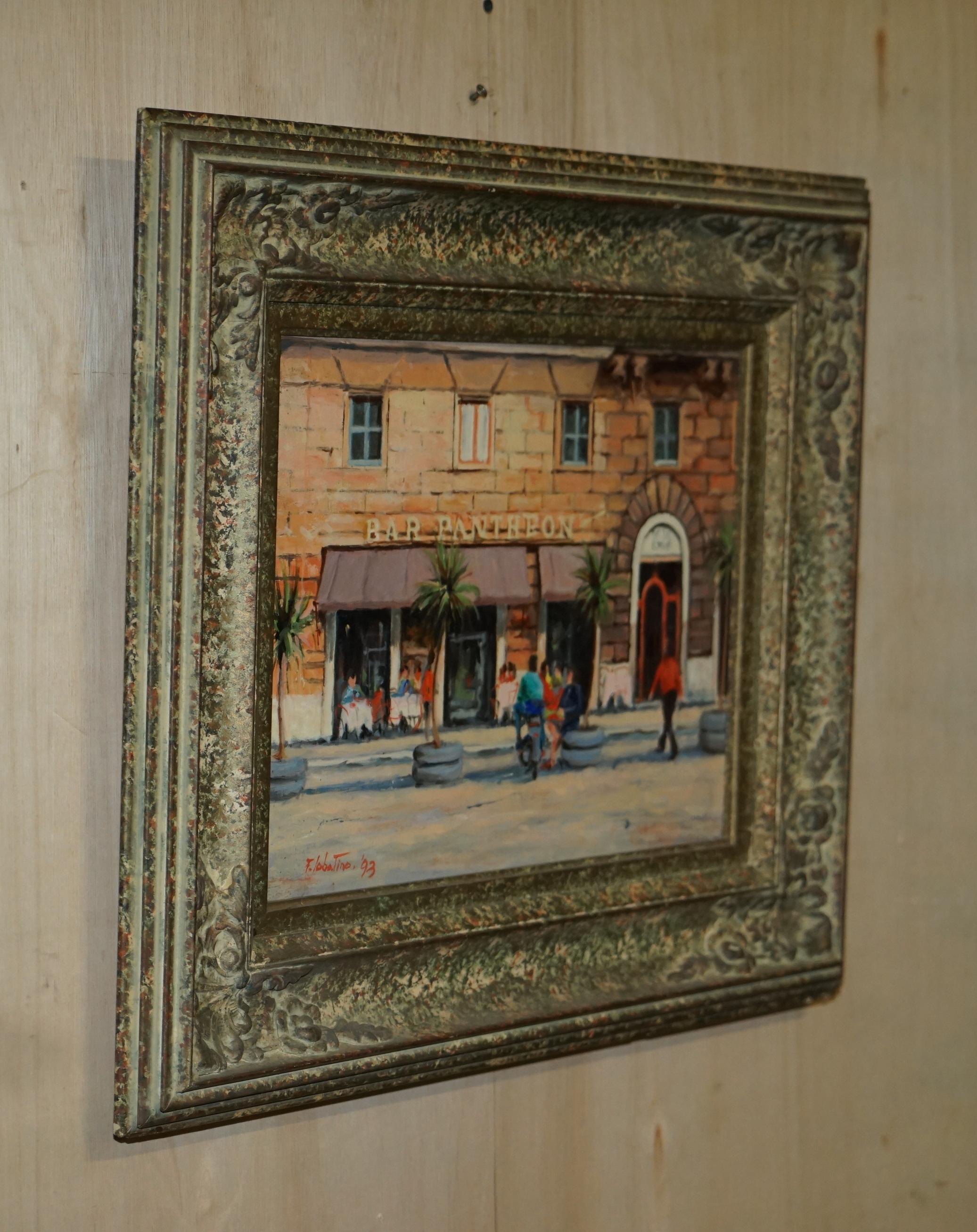 F.Labatino Signed Bar Pantheon Pizza Della Rotonda Oil Painting in Lovely Frame For Sale 9
