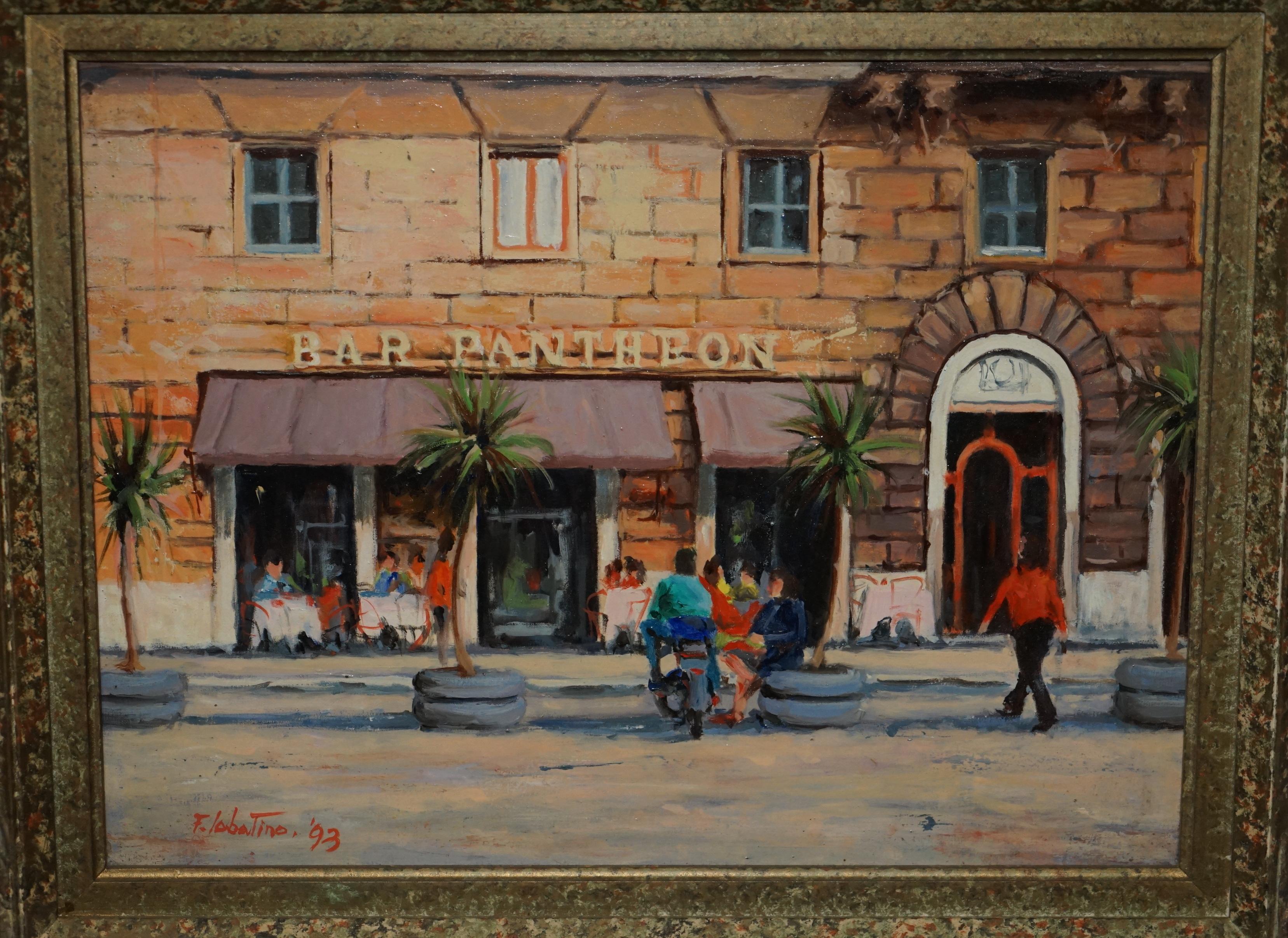 We are delighted to offer for sale this stunning original 1893 F.Labatino oil painting of the Bar Pantheon 

This piece is exceptionally well executed, the colours, the strokes, everything has clearly been worked at the hands of a very confident