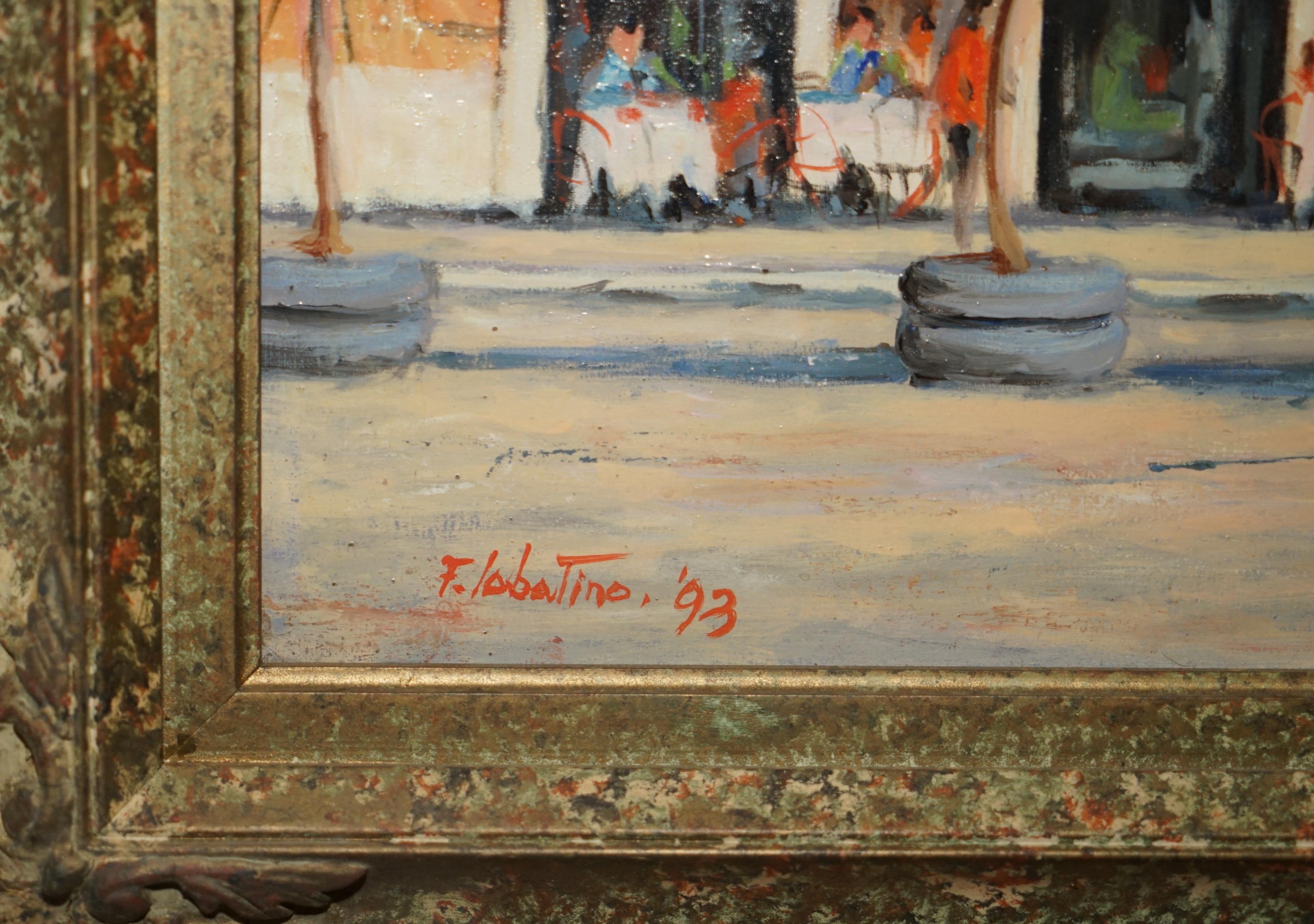 Late 19th Century F.Labatino Signed Bar Pantheon Pizza Della Rotonda Oil Painting in Lovely Frame For Sale