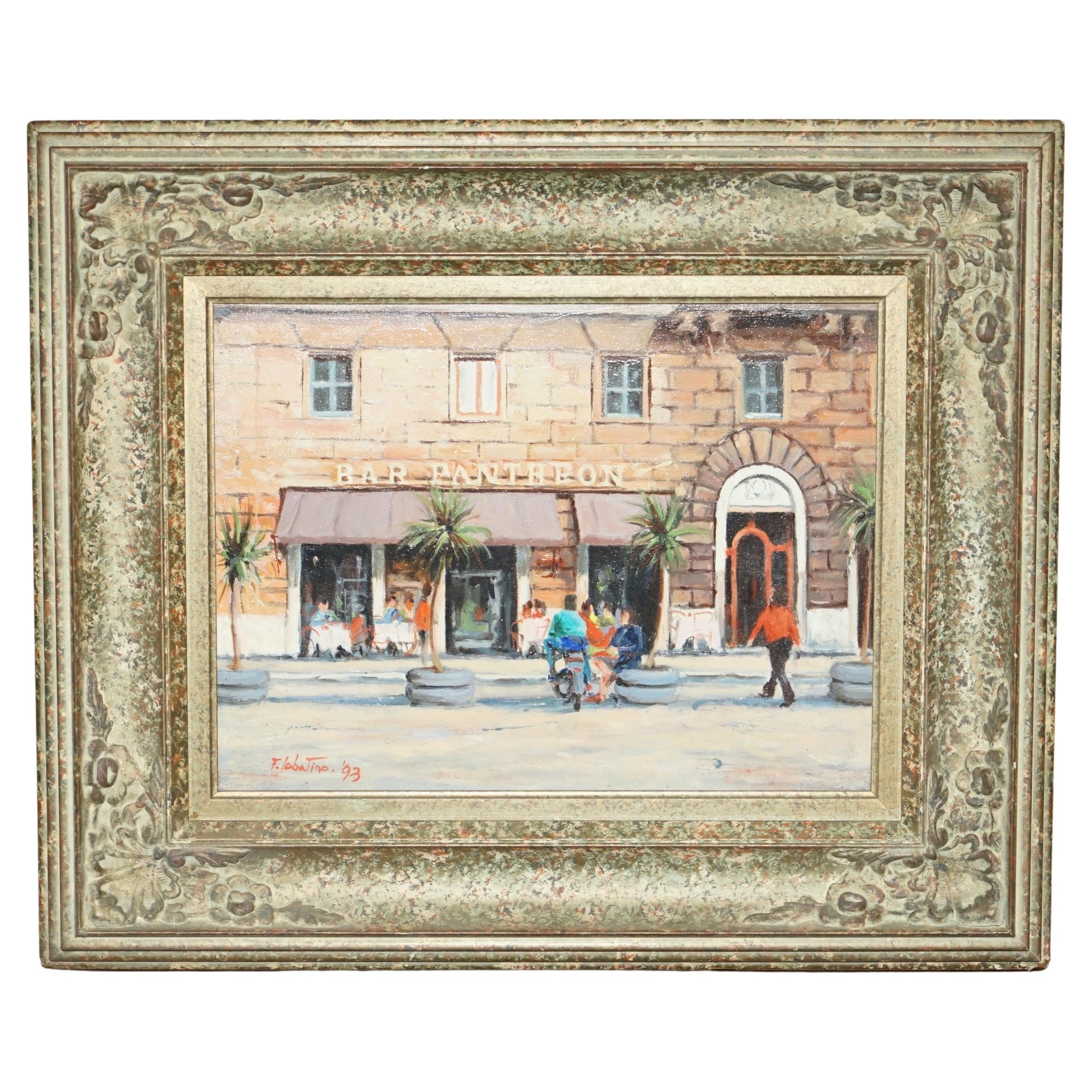 F.Labatino Signed Bar Pantheon Pizza Della Rotonda Oil Painting in Lovely Frame For Sale