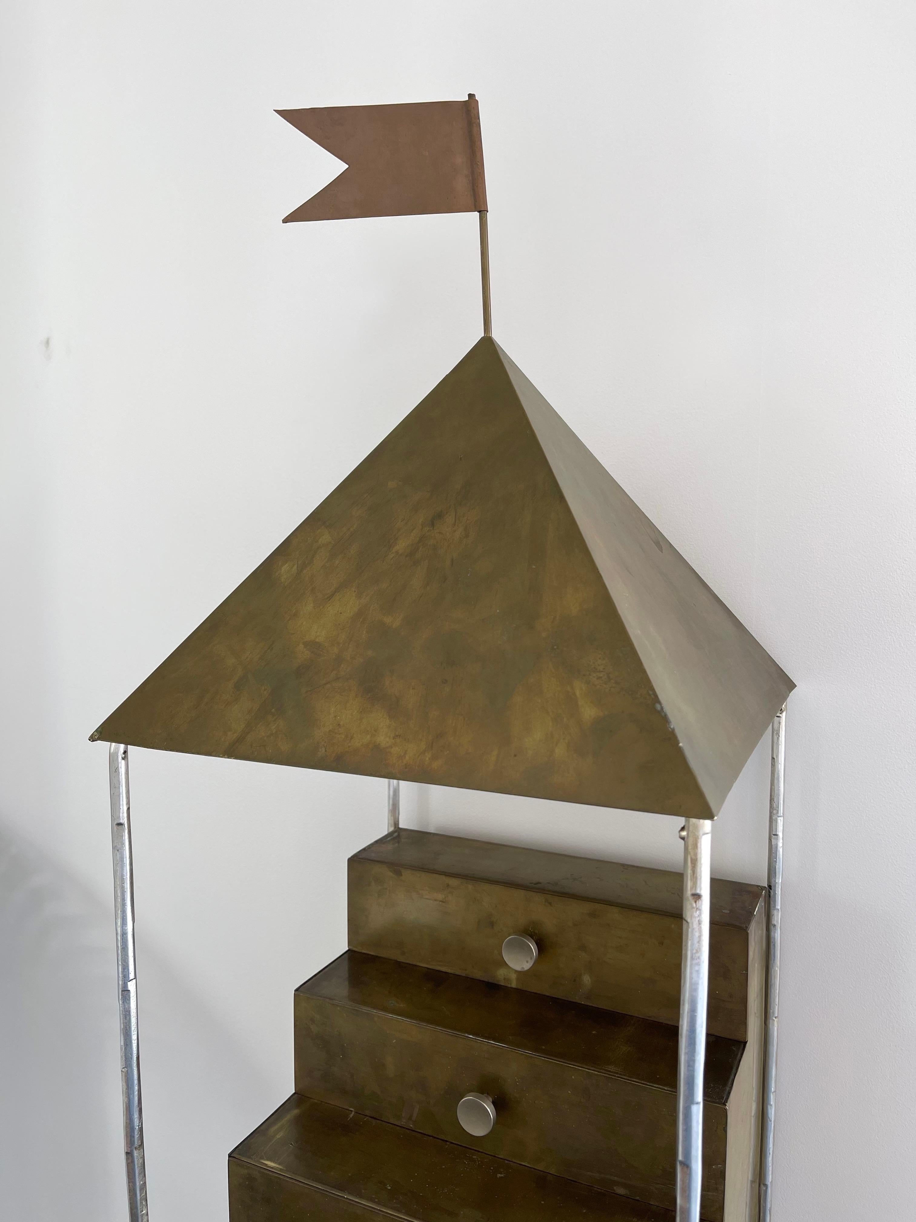 Metal Flag Brass Cabinet by Ugo La Pietra for Banci Firenze, Italy, 1980s For Sale