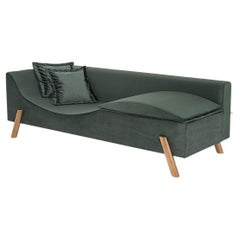 "Flag" Couch and Chaise Longue in Green Velvet and Wood Feet 