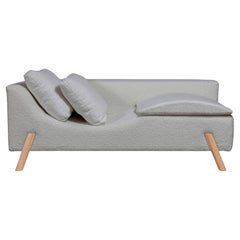 "Flag" Couch and Chaise Longue in Grey Sheepskin fabric and Wood Feet
