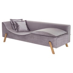 "Flag" Couch and Chaise Longue in Light Pink Velvet and Wood Feet in Small Size