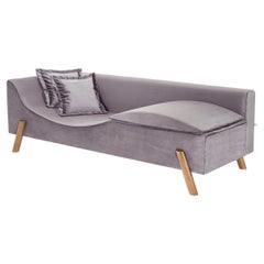 Sofá y Chaise Longue "Bandera" de Terciopelo Rosa Claro y Pies de Madera en Tamaño Pequeño