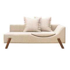 "Flag" Couch and Chaise Longue in Natural Linen and Wood Feet 1.8