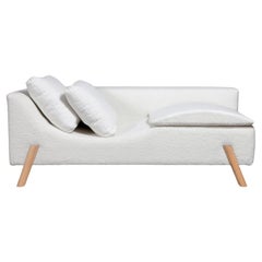 "Flag" Couch and Chaise Longue in Off-white Sheepskin Fabric and Wood Feet