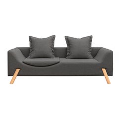 "Flag" Modern Couch and Chaise Longue, Two Arms, Gray Linen, Wood Feet