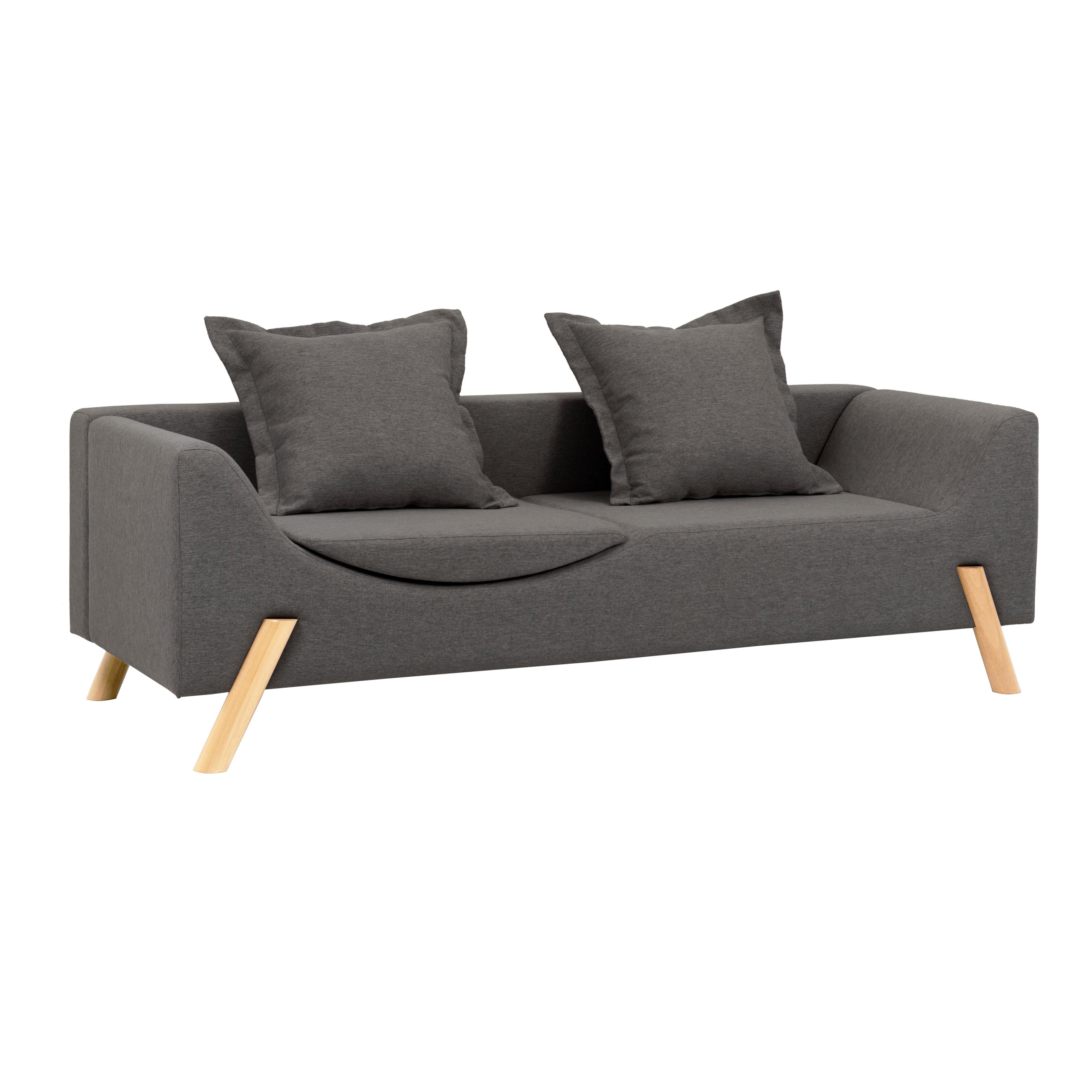 Couch und Chaise Longue „Flag“ aus grauem Leinen und Holz mit zwei Armen (Moderne) im Angebot