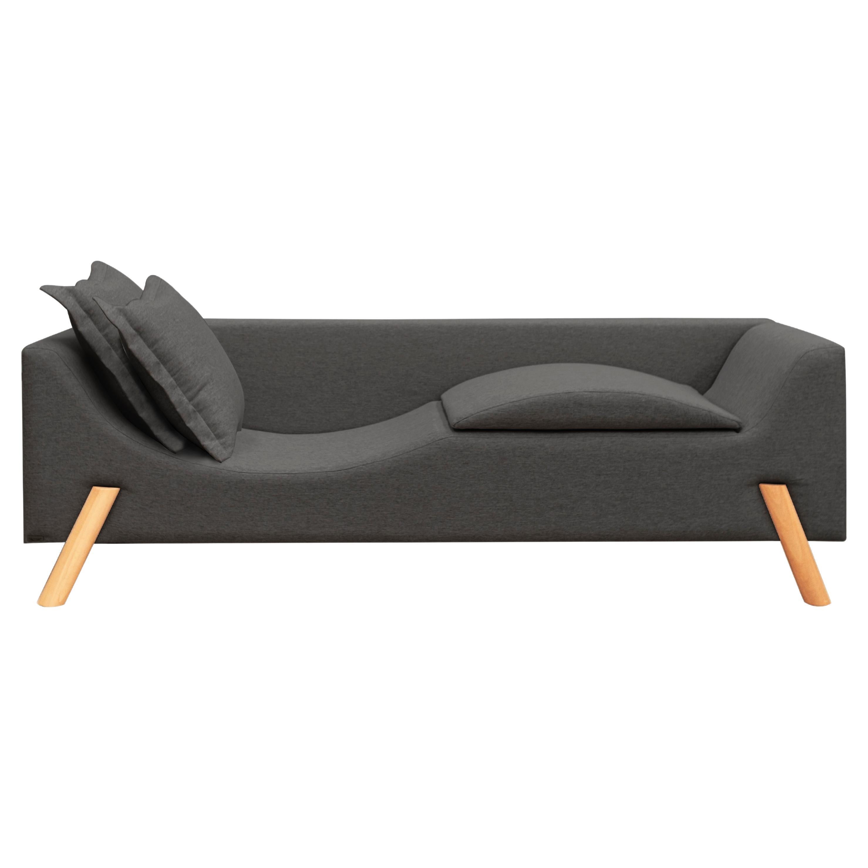 Couch und Chaise Longue „Flag“ aus grauem Leinen und Holz mit zwei Armen im Angebot