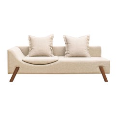 "Flag" Couch and Chaise Longue in Natural Linen and Wood Feet