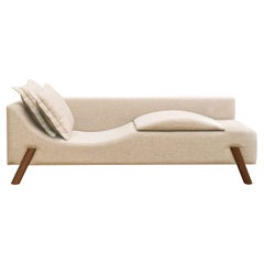 Flag Couch Chaise Longue in Natural Linen and Wood Feet