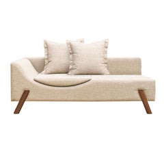 Pochette et chaise longue Flag en lin naturel et pieds en bois, petite taille