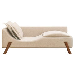 Flag Couch Chaise Longue in Natural Linen and Wood Feet, Small Size