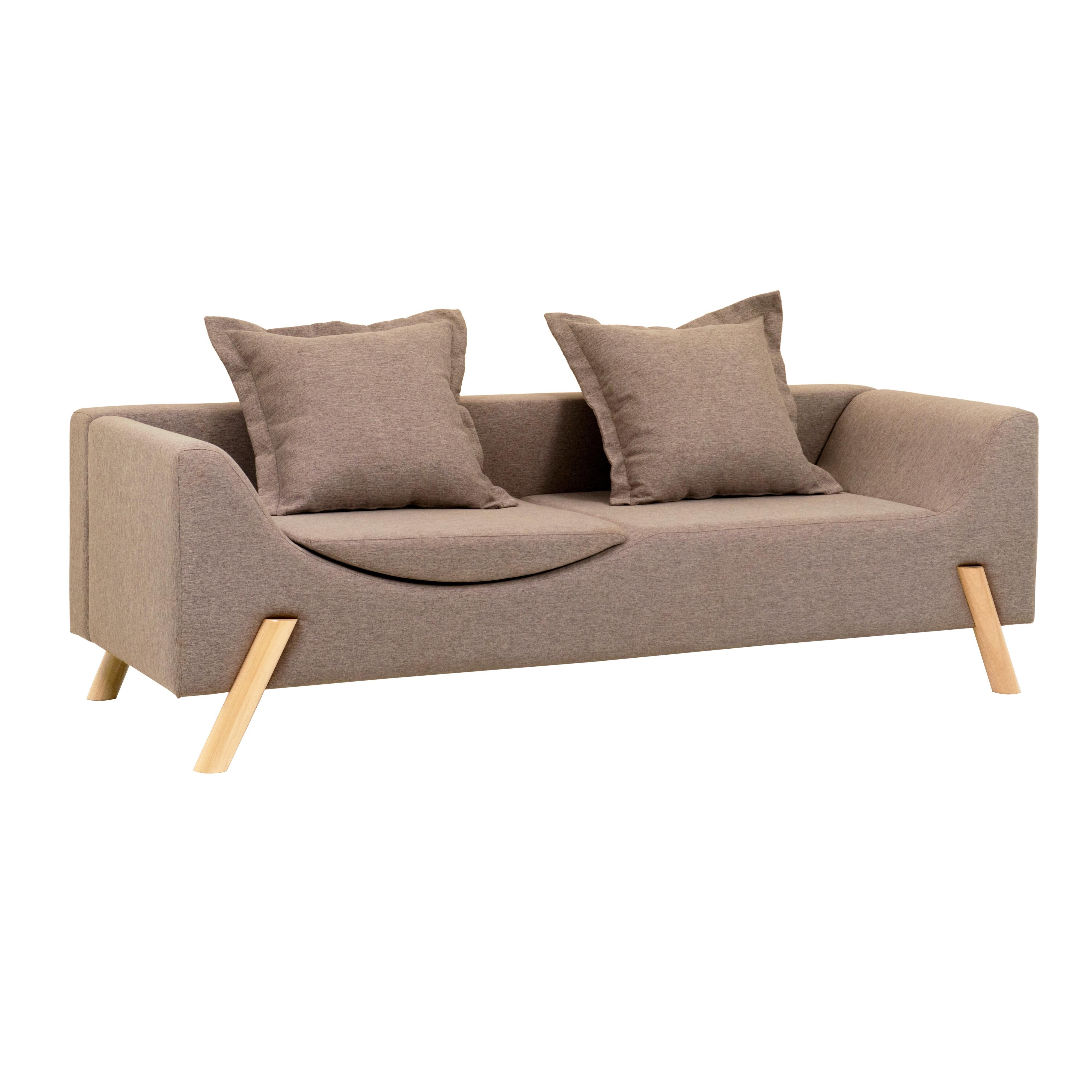 Couch und Chaise Longue „Flag“ aus Leinen und Holz mit zwei Armen (Stoff) im Angebot