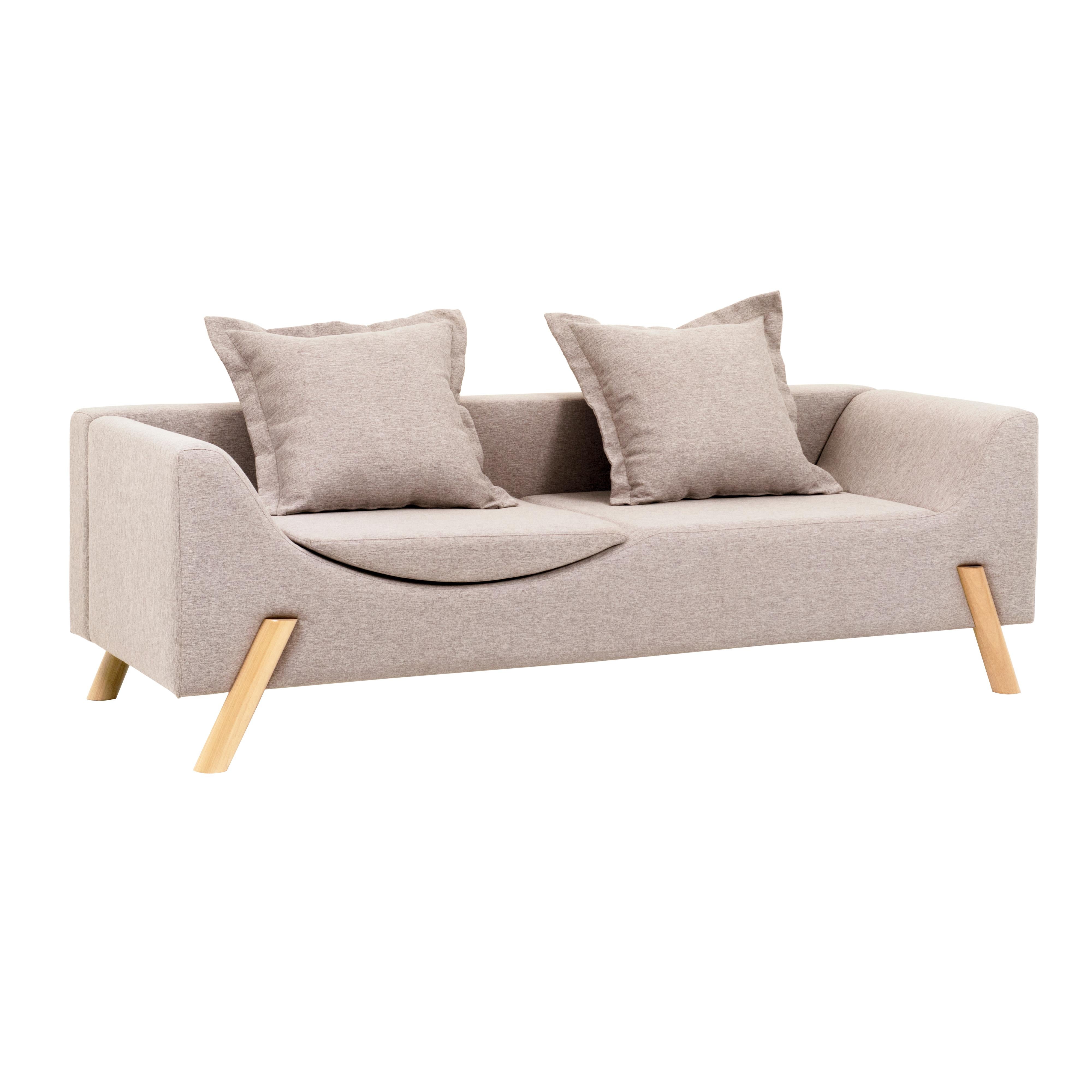 Couch und Chaise Longue „Flag“ aus Leinen und Holz mit zwei Armen im Angebot 1