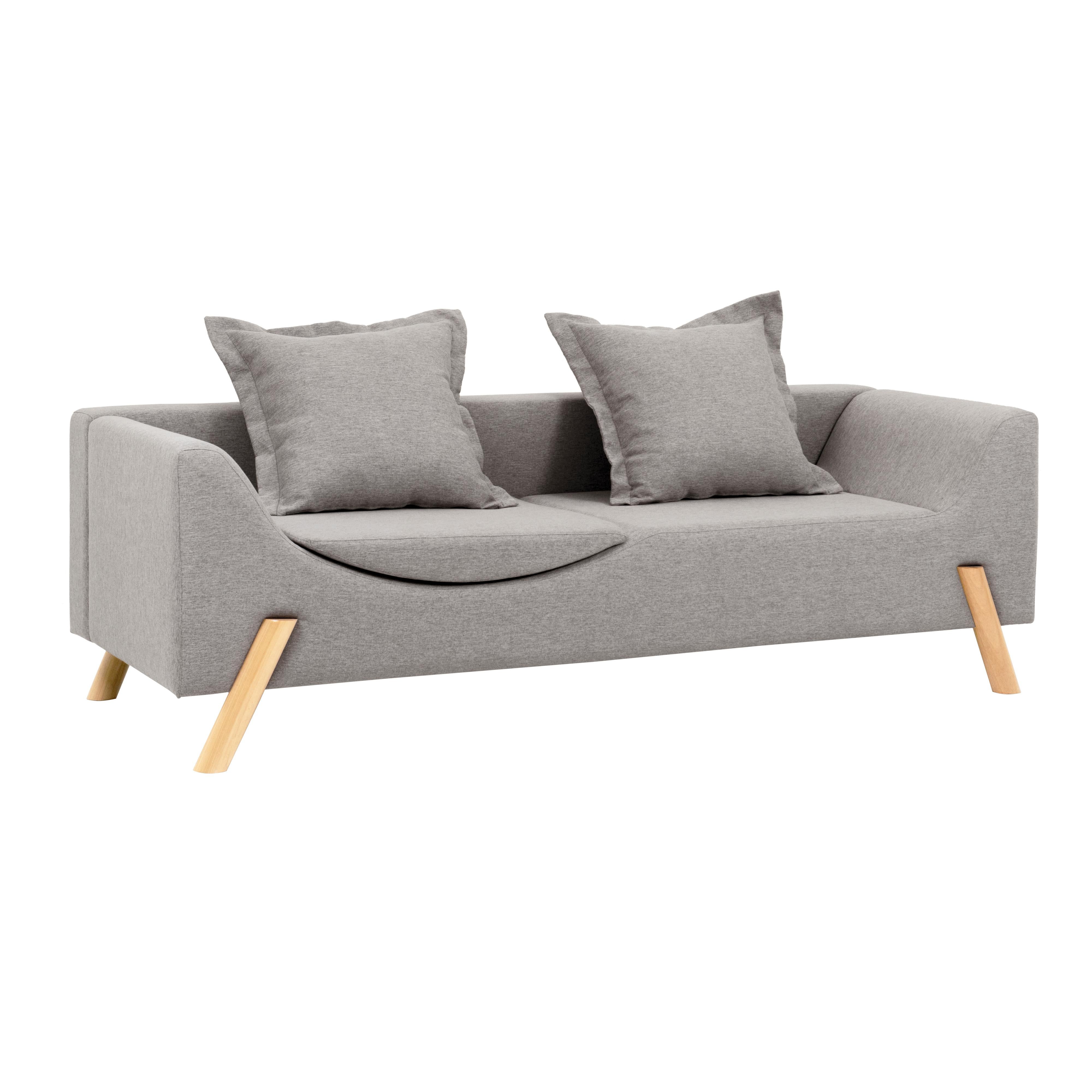Couch und Chaise Longue „Flag“ aus Leinen und Holz mit zwei Armen im Angebot 2