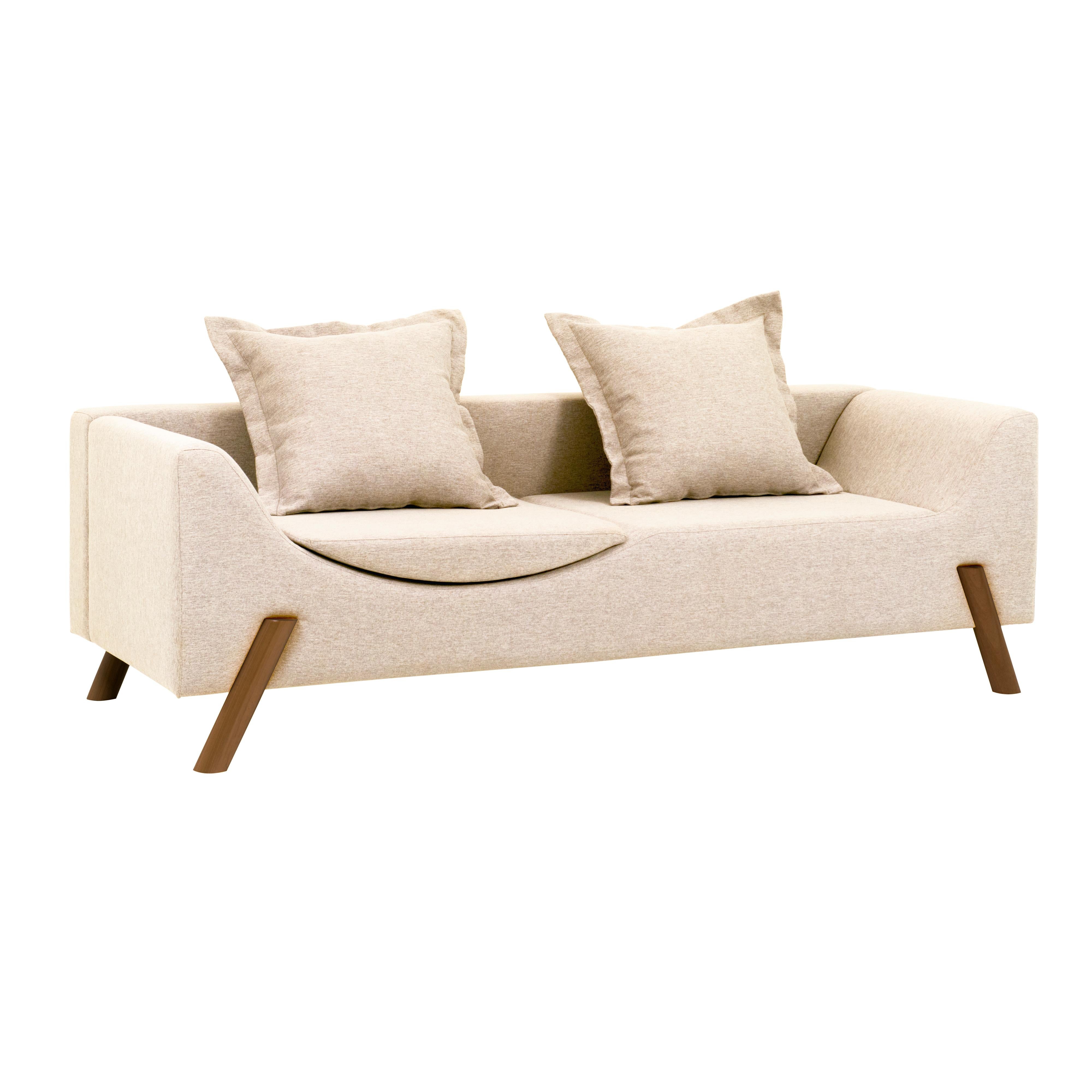 Couch und Chaise Longue „Flag“ aus Leinen und Holz mit zwei Armen im Angebot 4