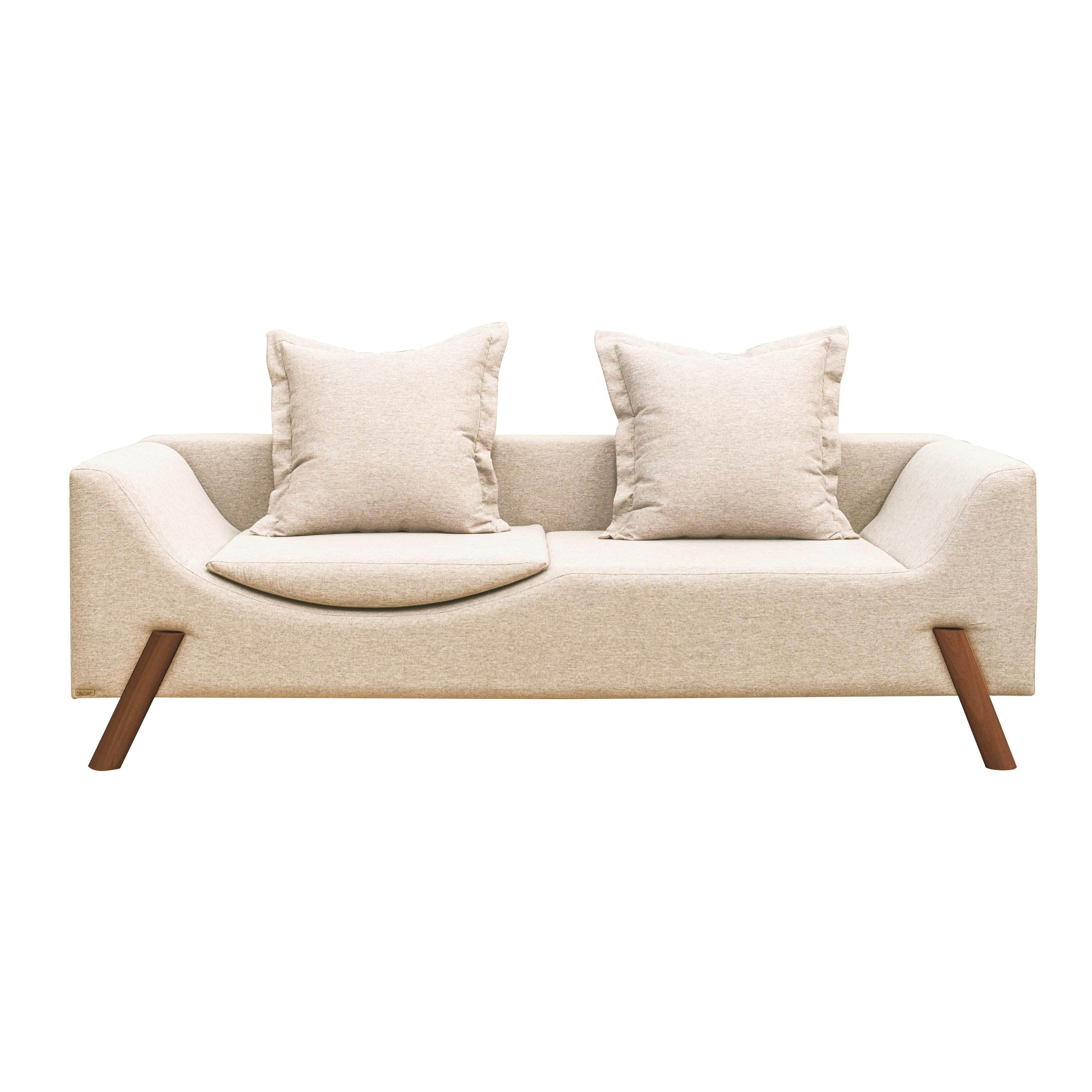 Couch und Chaise Longue „Flag“ aus Leinen und Holz mit zwei Armen (Moderne) im Angebot