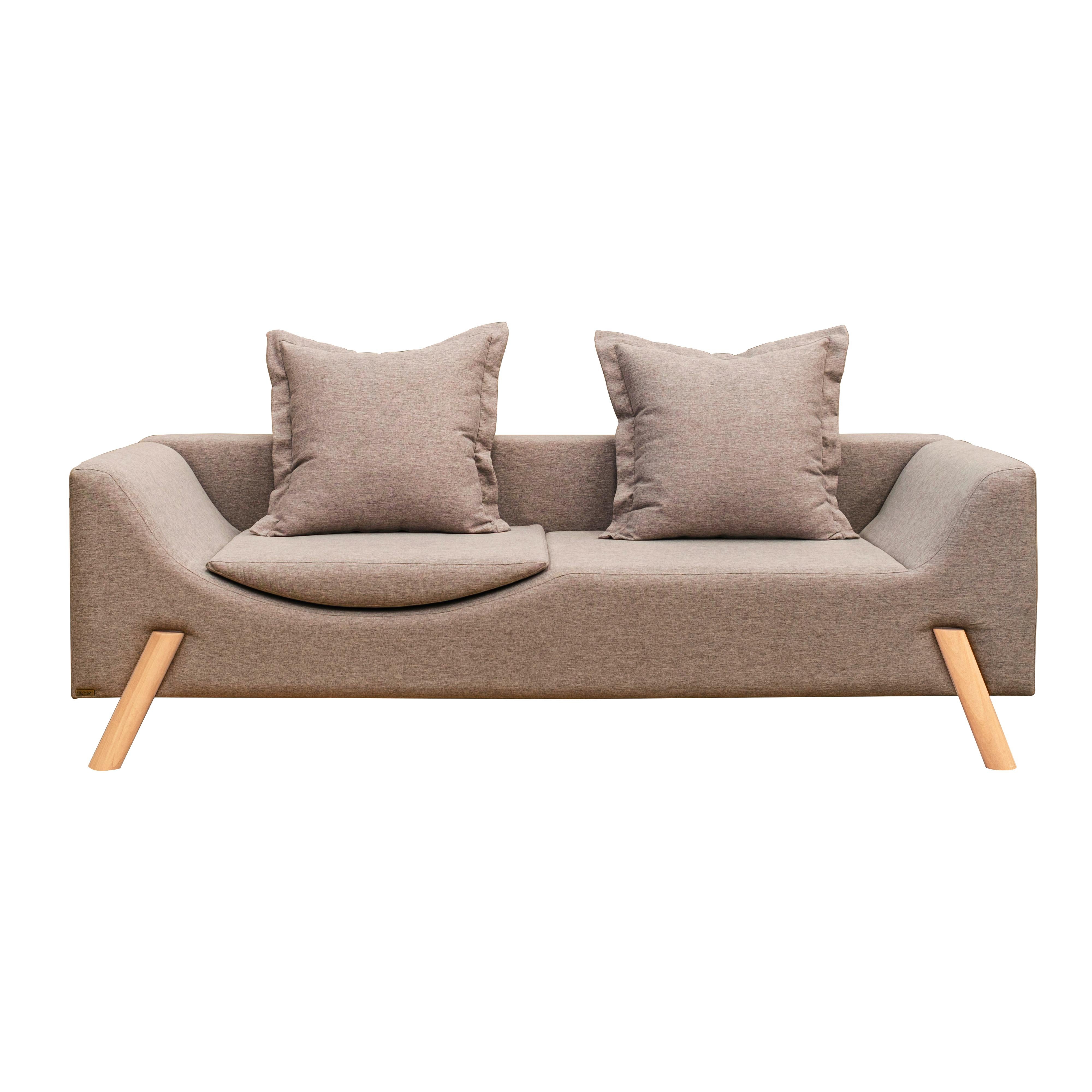 Couch und Chaise Longue „Flag“ aus Leinen und Holz mit zwei Armen (Brasilianisch) im Angebot