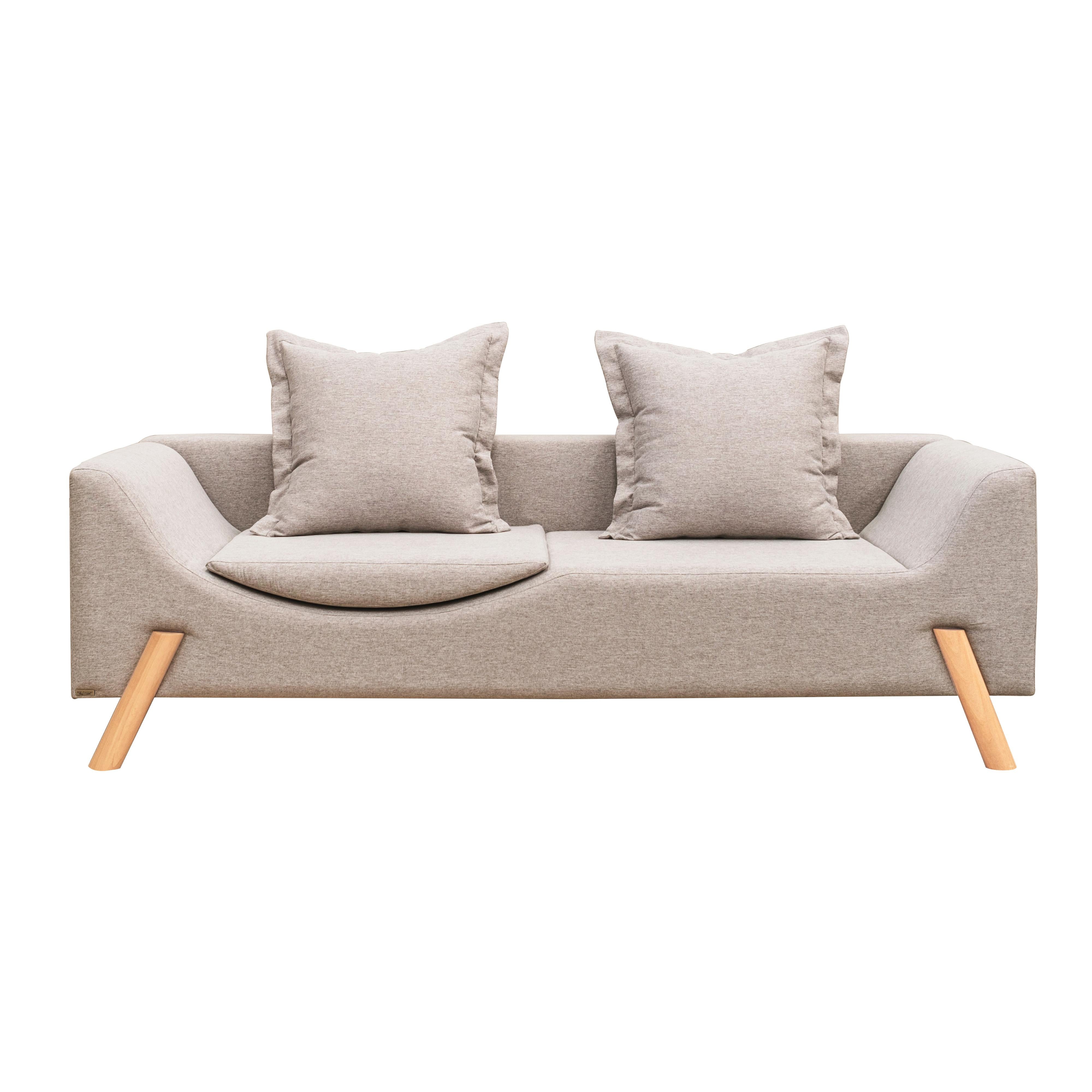 Couch und Chaise Longue „Flag“ aus Leinen und Holz mit zwei Armen (Handgefertigt) im Angebot