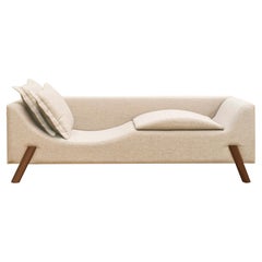 "Flag" Couch and Chaise Longue With Two Arms in Linen and Wood Feet