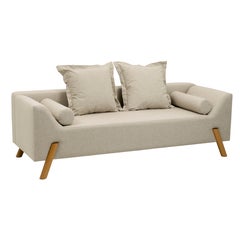 "Flag" Couch in Dark Grey Linen, Wood Feet, Modern Design