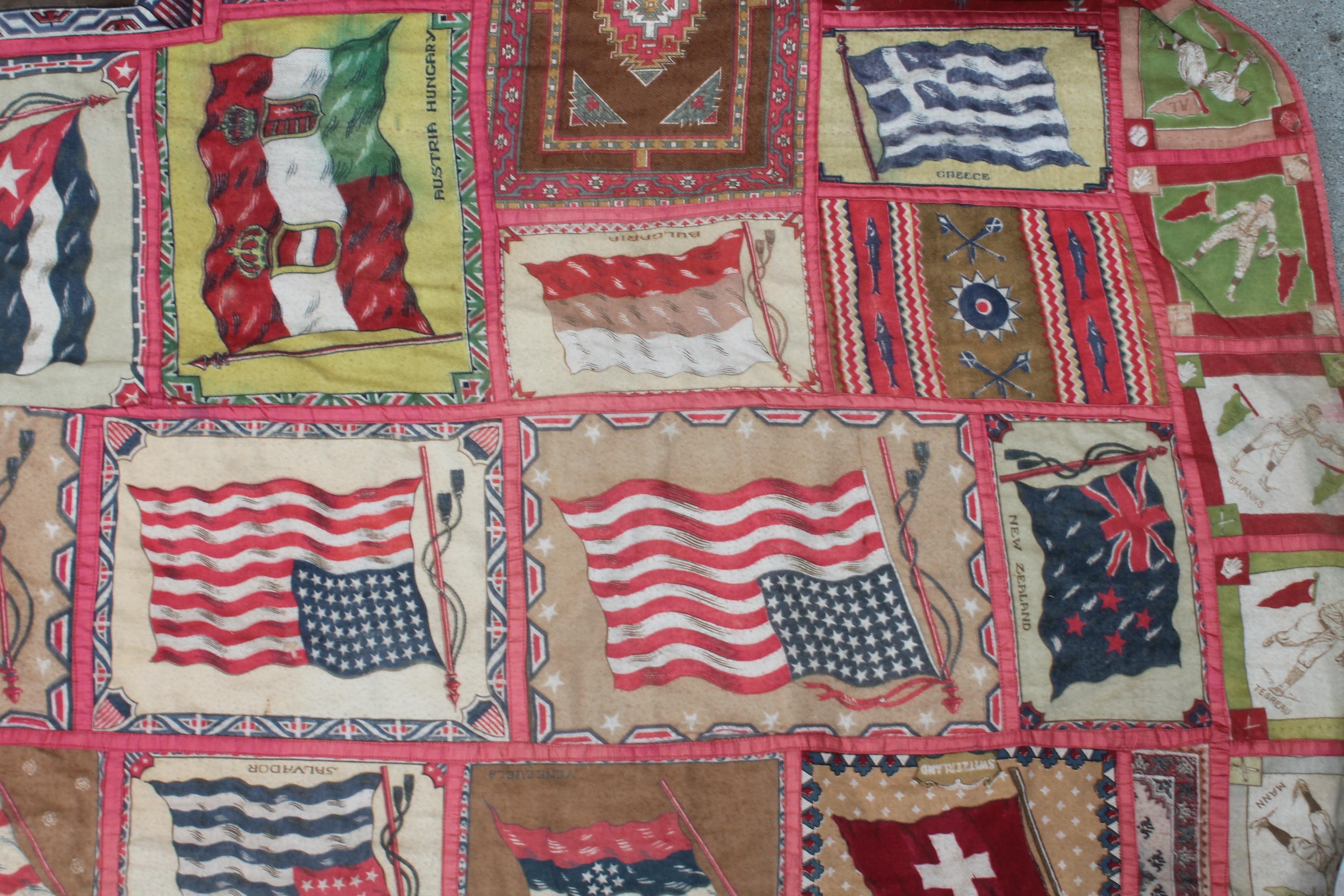 Flag Flannel Quilt with Sateen Backing In Good Condition In Los Angeles, CA