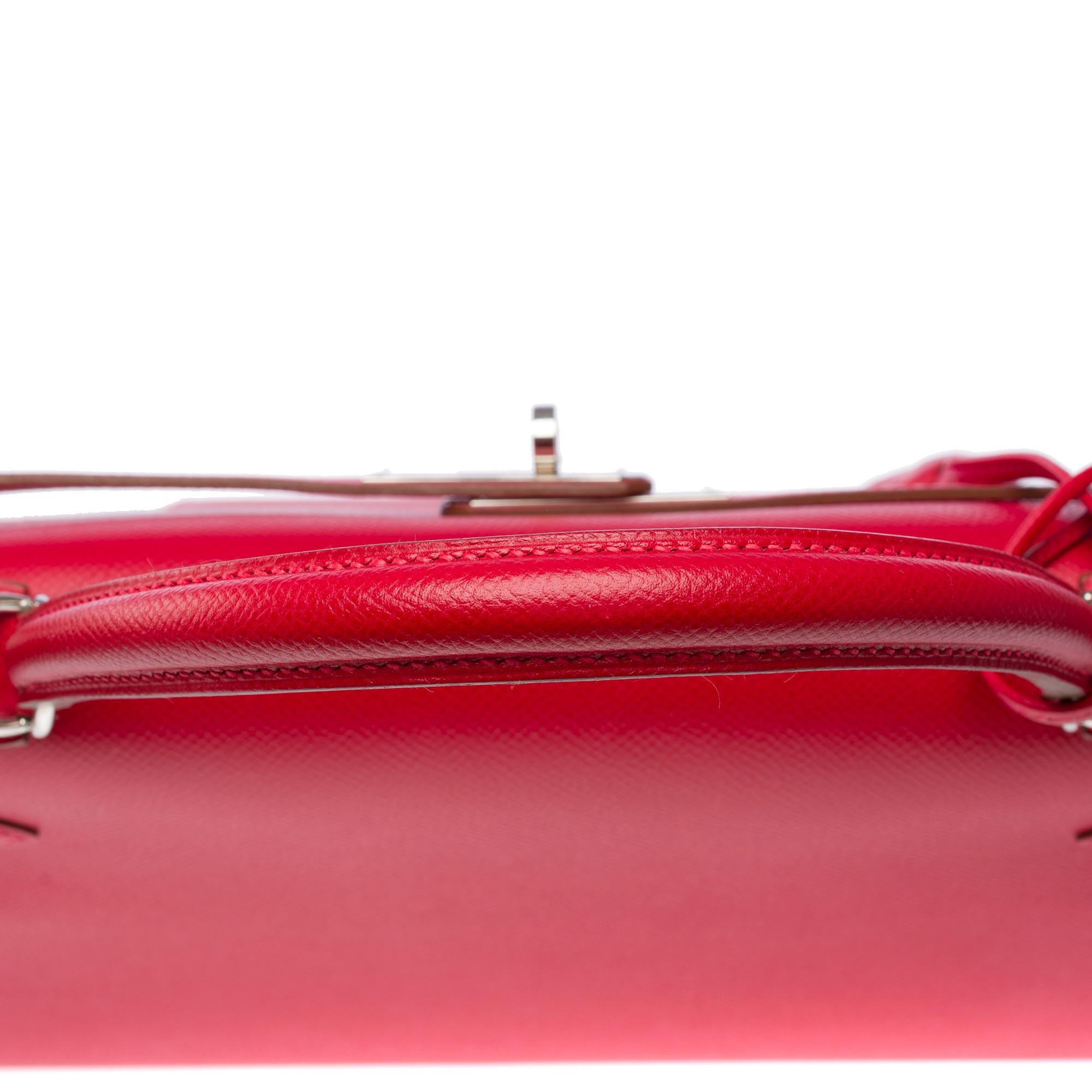 Flag limited edition Hermès Kelly 32  handbag strap in red and white epsom, PHW 5